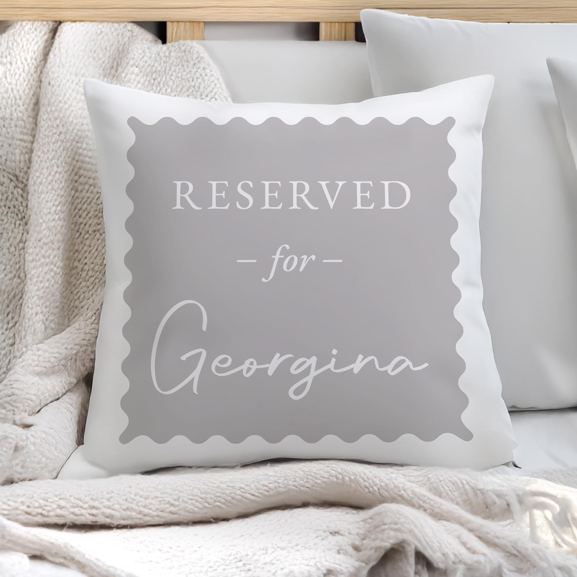 Personalised Grey Reserved For Cushion