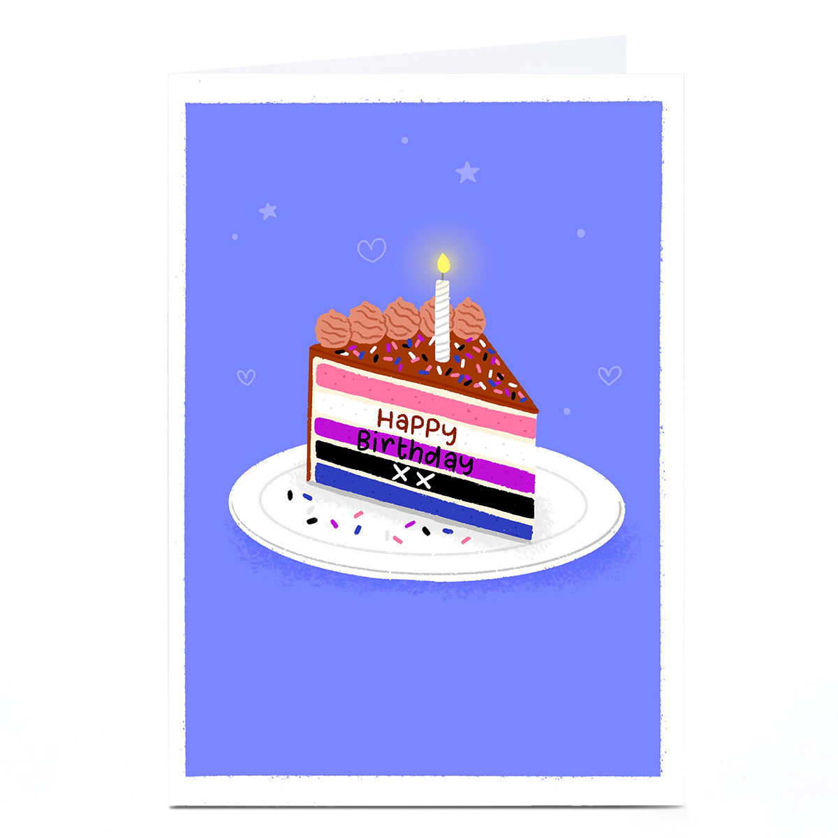 Personalised Blue Kiwi Birthday Card - Cake, Gender Fluid Pride Flag