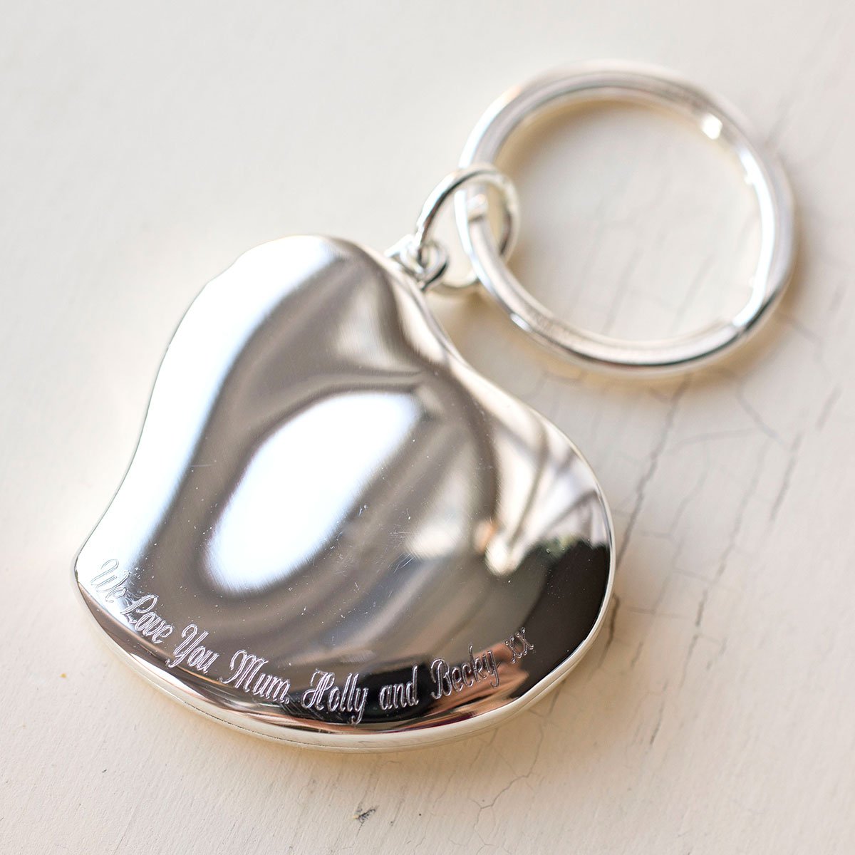 Engraved Photo Heart Locket Key Ring