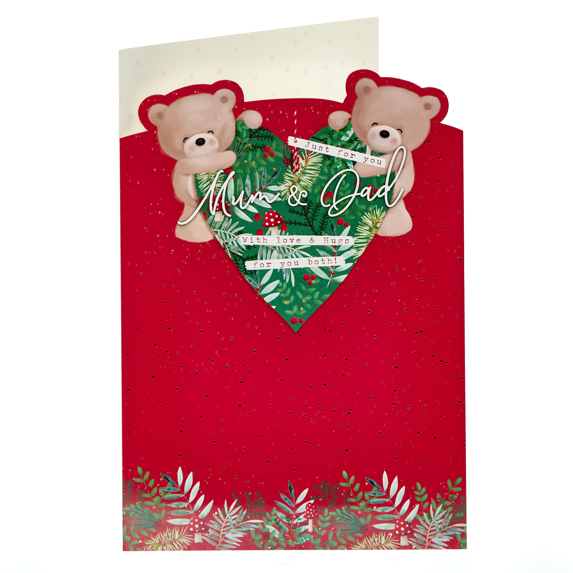 Mum & Dad Hugs Bears & Heart Christmas Card