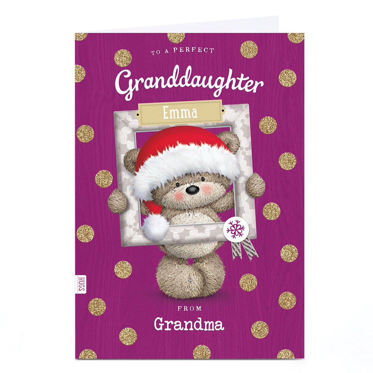 Personalised Hugs Christmas Card - Gold Polka Dots & Frame