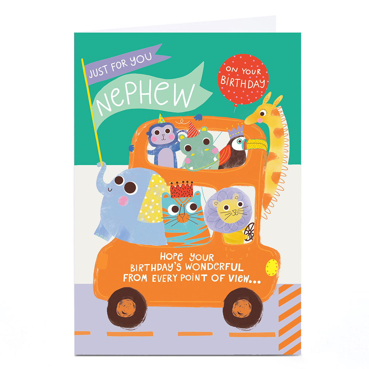 Personalised Birthday Card - Wild Animals Car Ride, Nephew