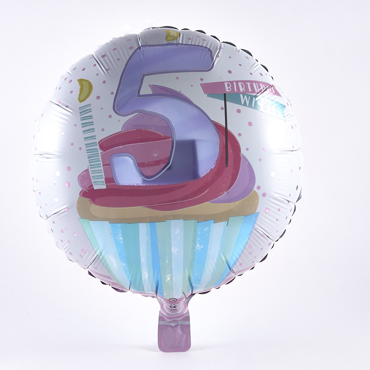 5th Birthday Wishes Cupcake Foil Helium Balloon