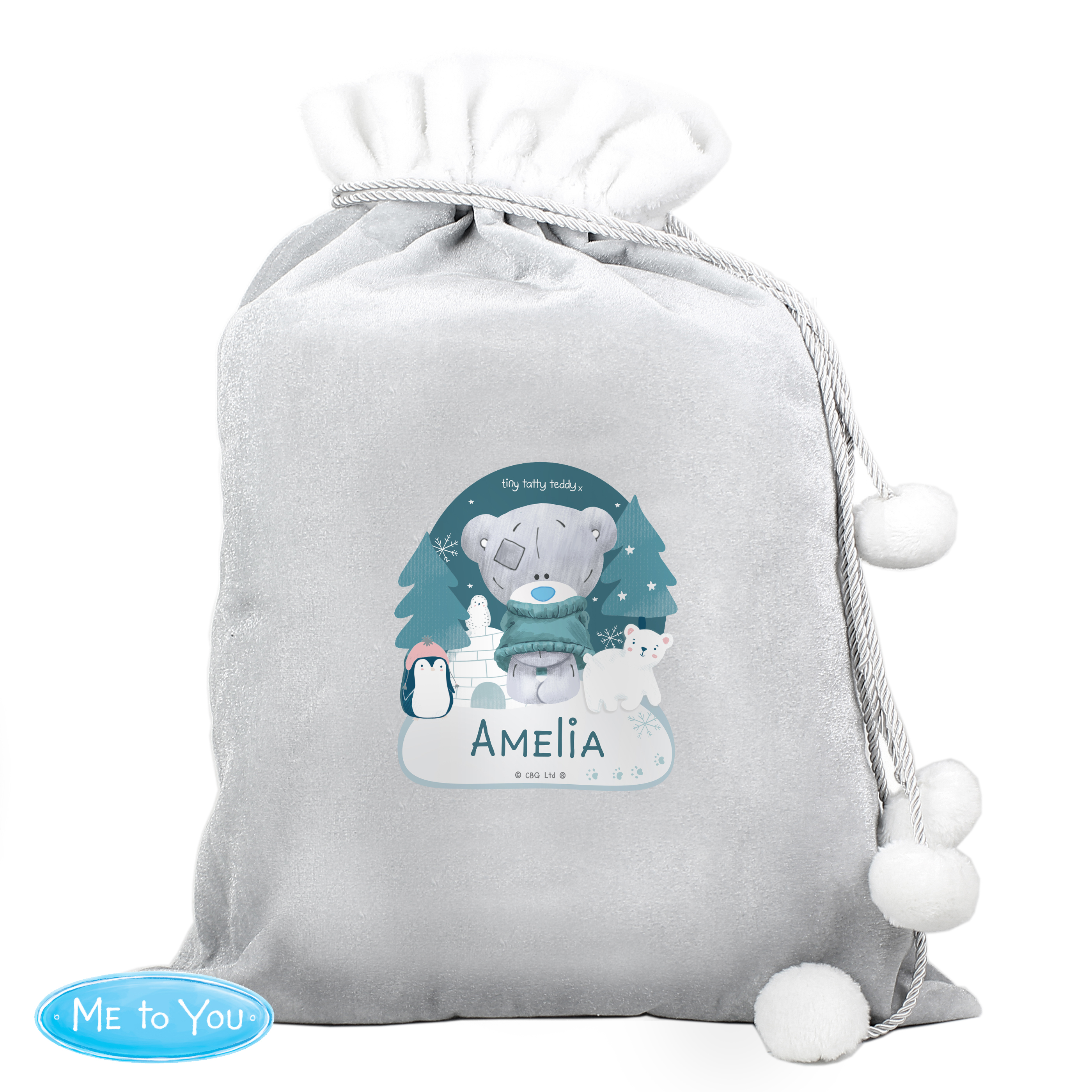 Personalised Tiny Tatty Teddy Luxury Pom-Pom Christmas Sack