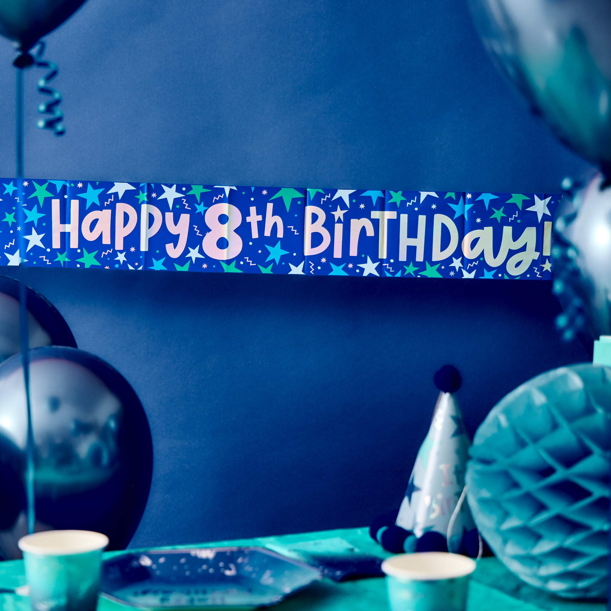 Happy 8th Birthday Banner - Blue