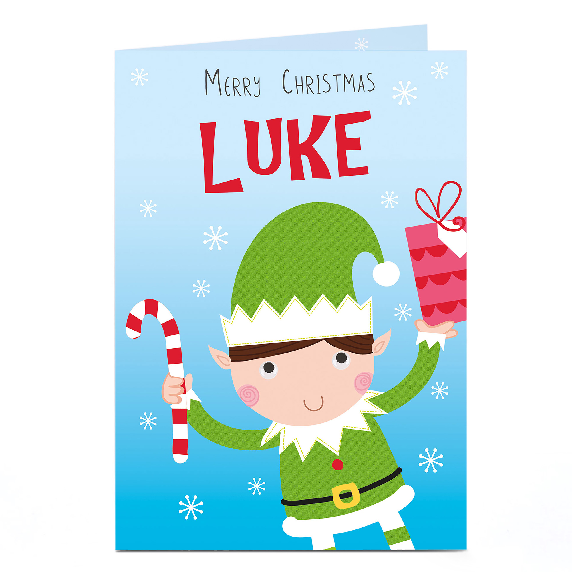 Personalised Christmas Card - Elf With Candy Cane