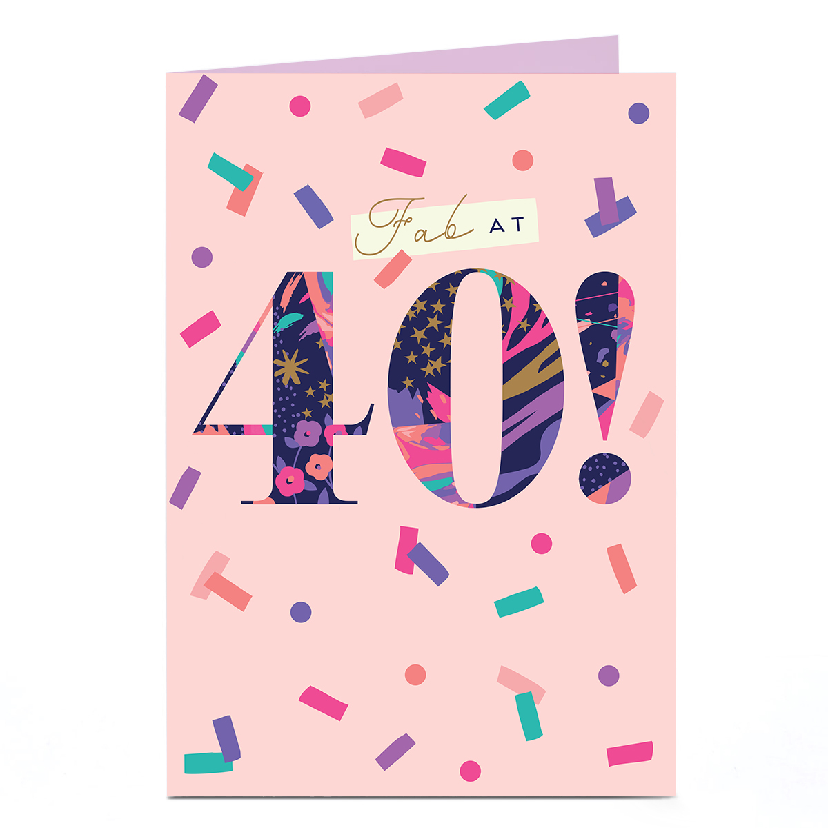 40th Birthday Card - Fab at 40 Pink Confetti
