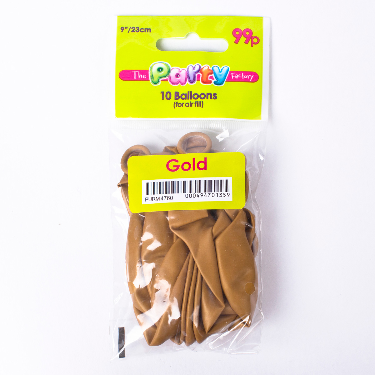 Metallic Gold Small Air-fill Latex Balloons, Pack Of 10