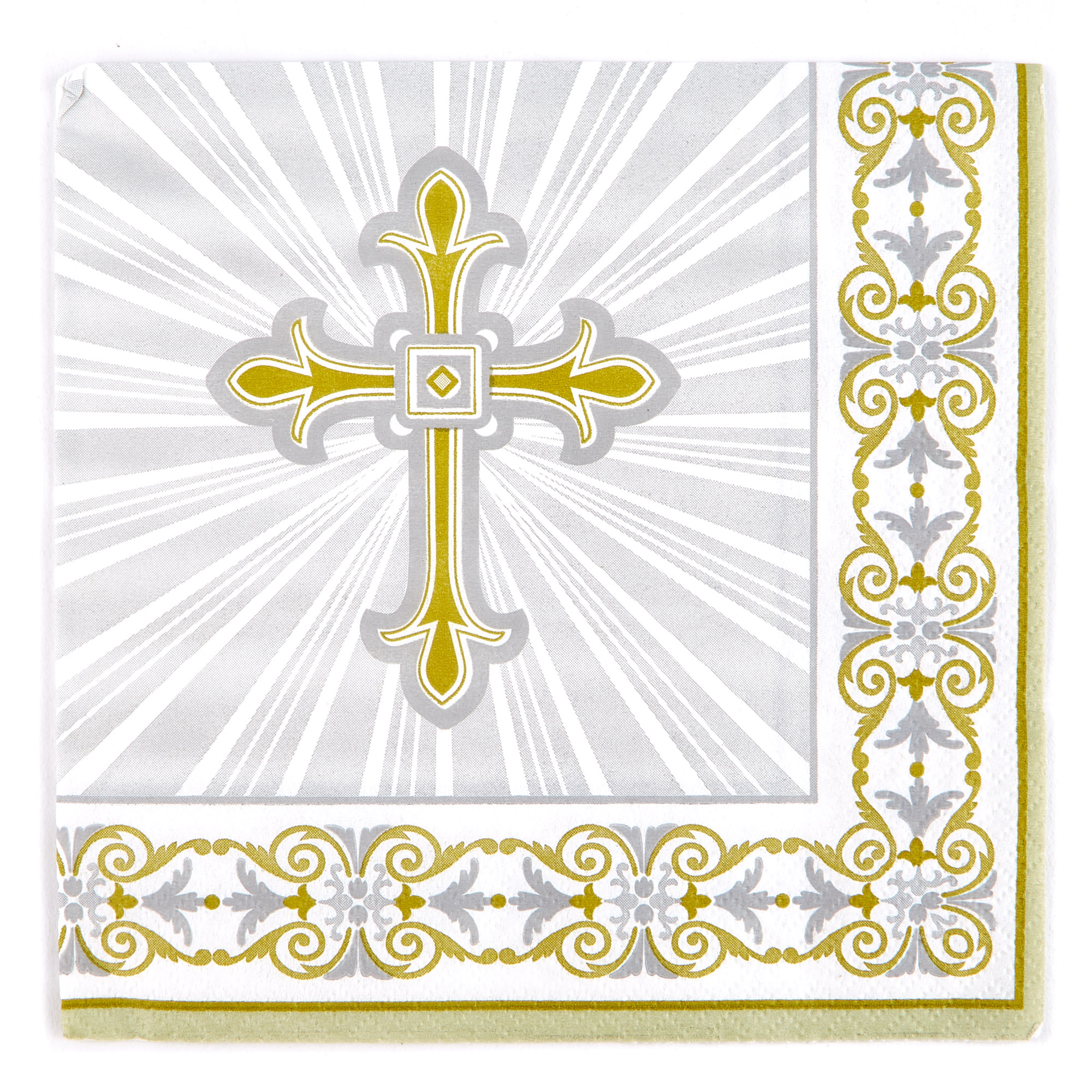 Gold & Silver Cross Party Tableware & Decorations Bundle - 16 Guests