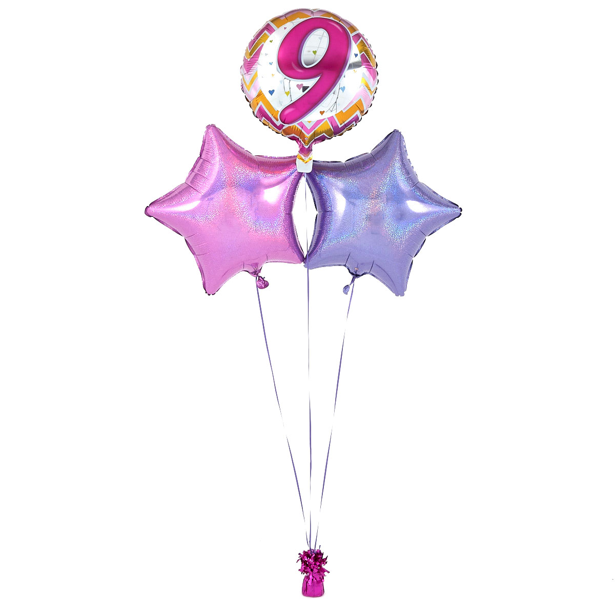 9th Birthday Zig-Zag Pink Balloon Bouquet - DELIVERED INFLATED!