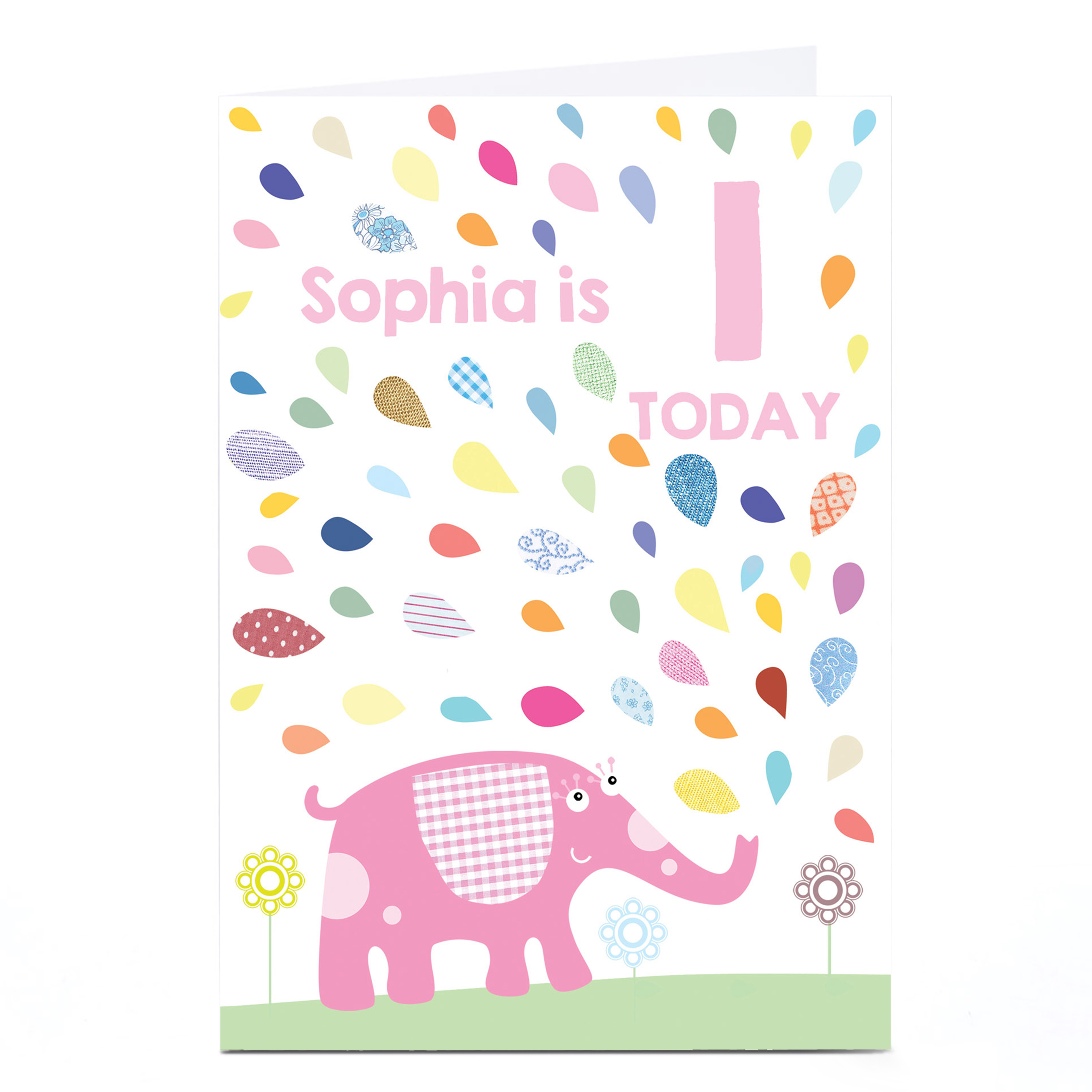 Personalised Birthday Card - Pink Elephant, Editable Age