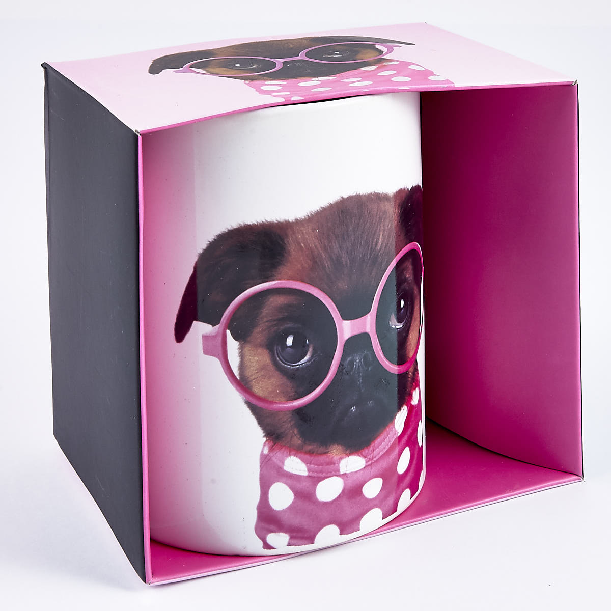 Pug with Pink Glasses Large Mug