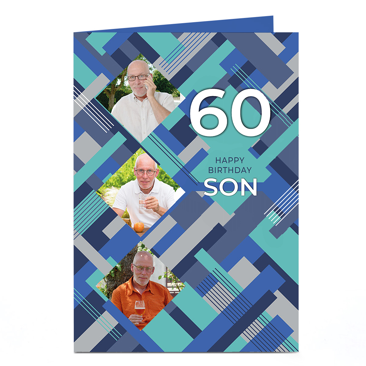 Photo Birthday Card - Blue Pattern, Editable Age & Recipient