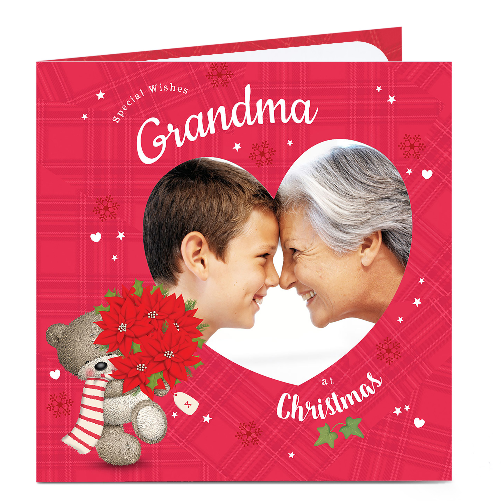 Hugs Photo Christmas Card - Red And Hearts