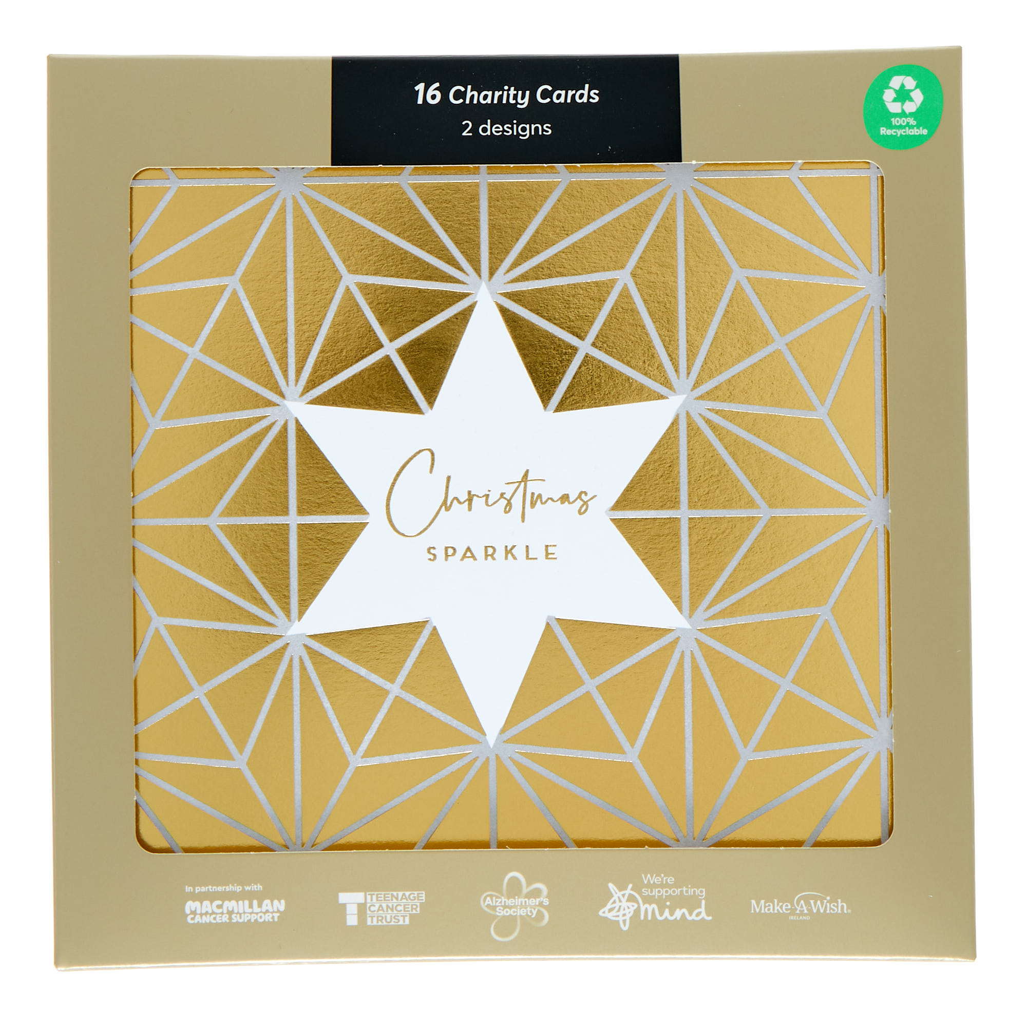 16 Charity Christmas Cards - Classic Gold Star (2 Designs)