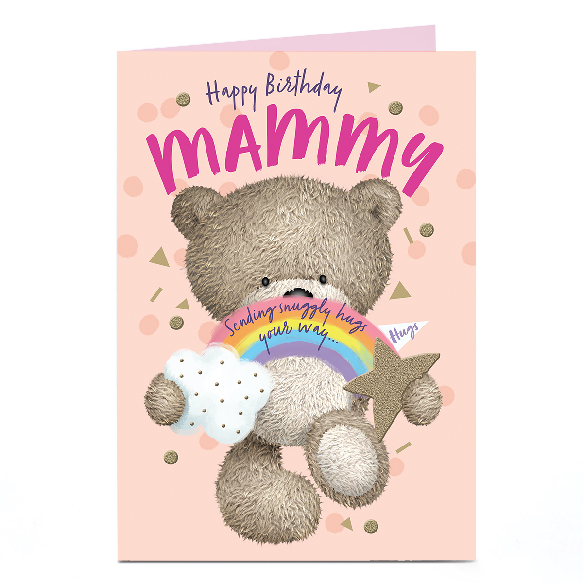 Hugs Birthday Card - Snuggly Hugs Rainbow Bear, Mammy