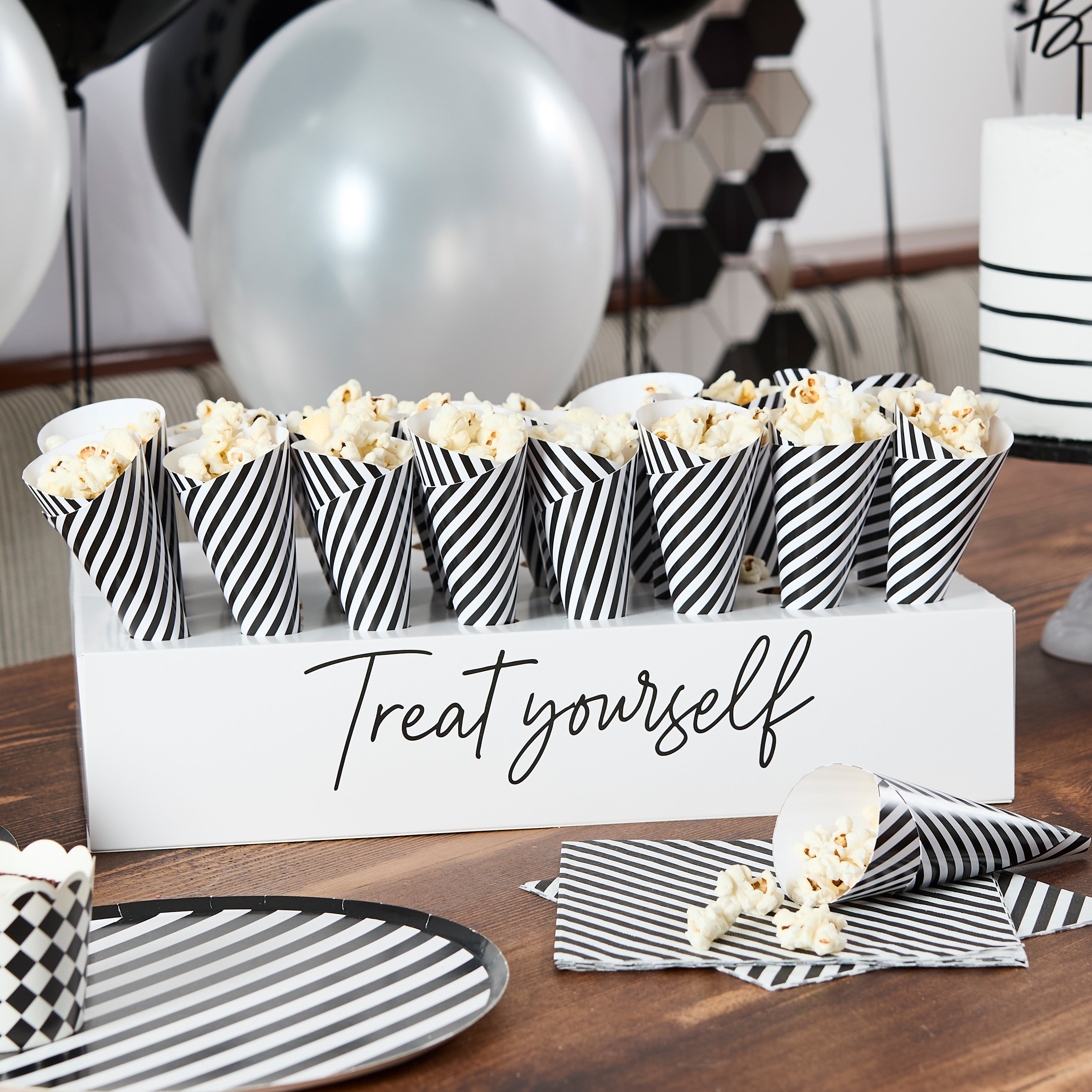 Monochrome Treat Yourself Box Stand & Treat Cones - Pack of 45 