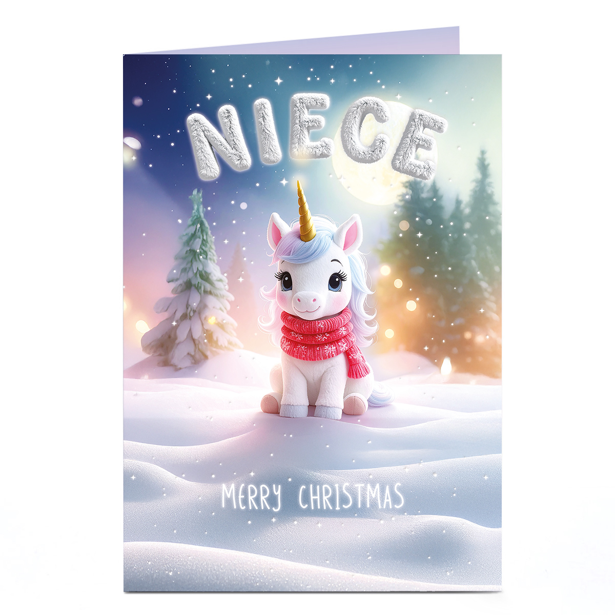Christmas Card - Baby Unicorn in Snow, Niece