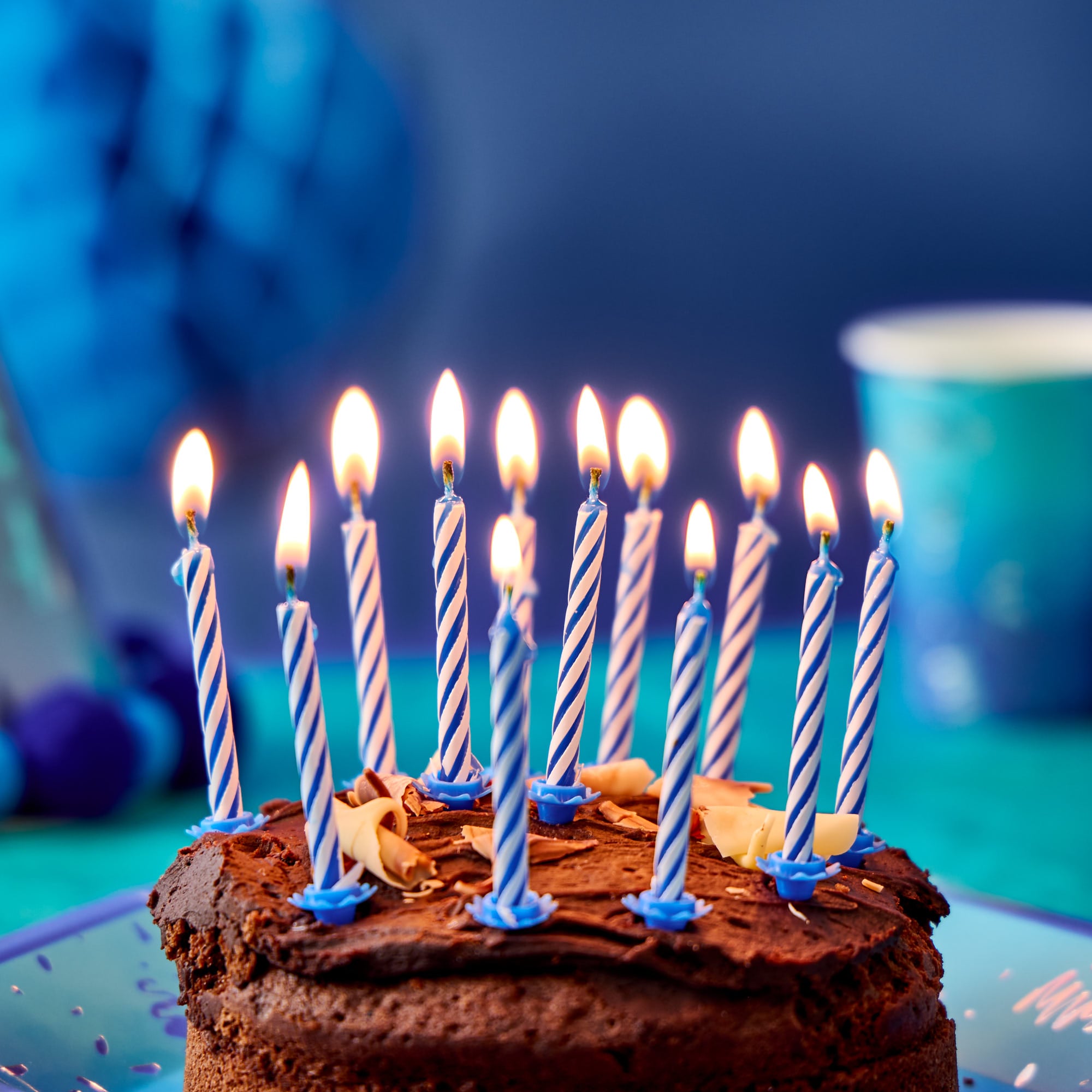 Blue Cake Candles & Holders - Pack of 12