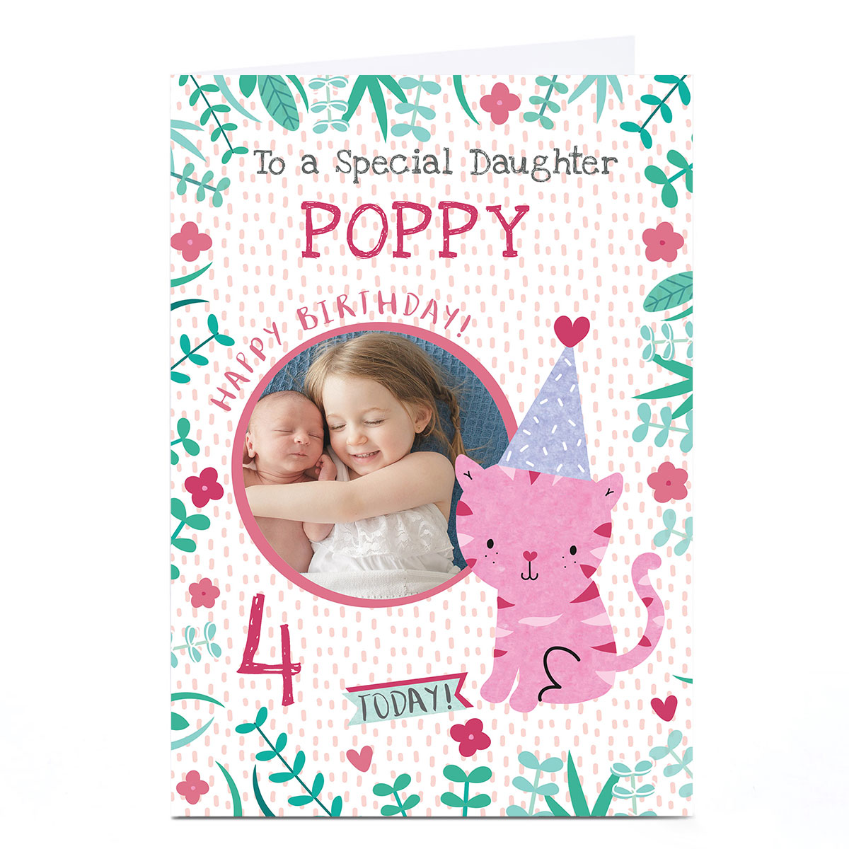 Photo Juniper & Rose Birthday Card - Pink Tiger, Editable Age