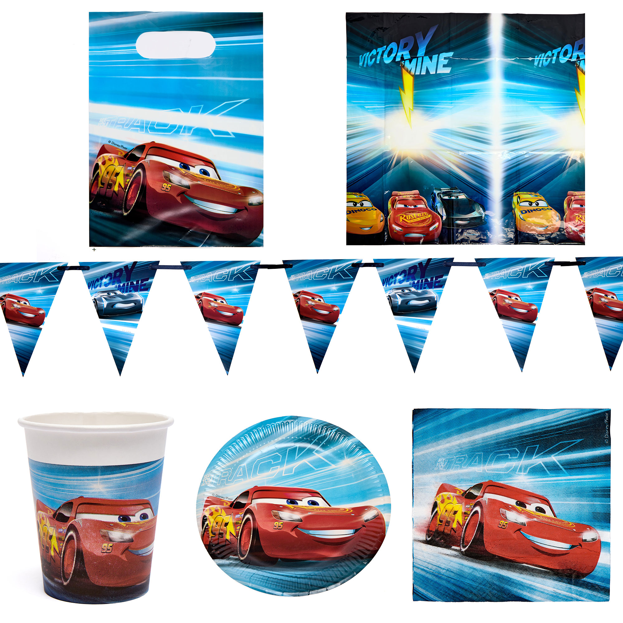 Cars 3 Party Tableware & Decorations Bundle - 16 Guests