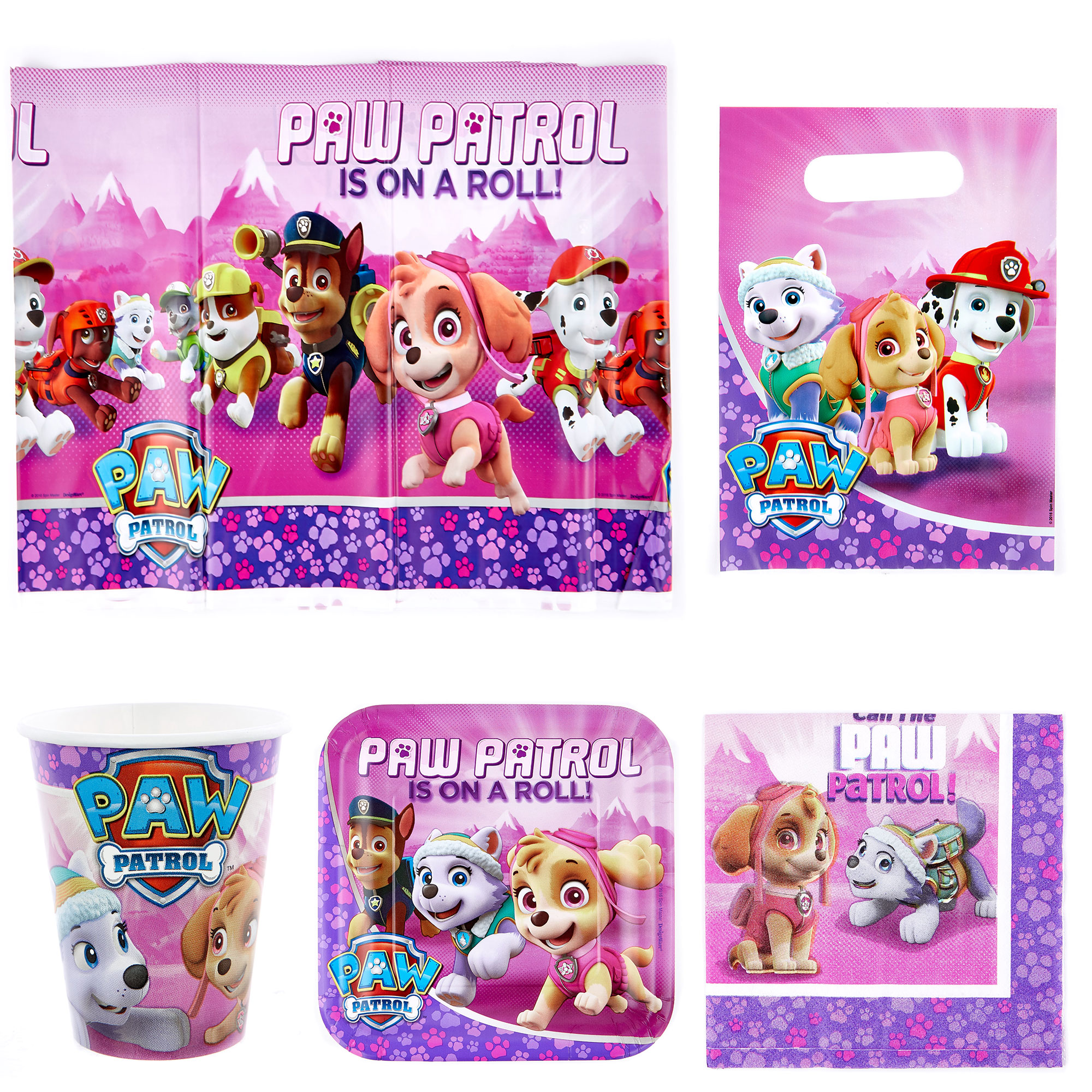 Pink Paw Patrol Party Tableware & Decorations Bundle - 16 Guests