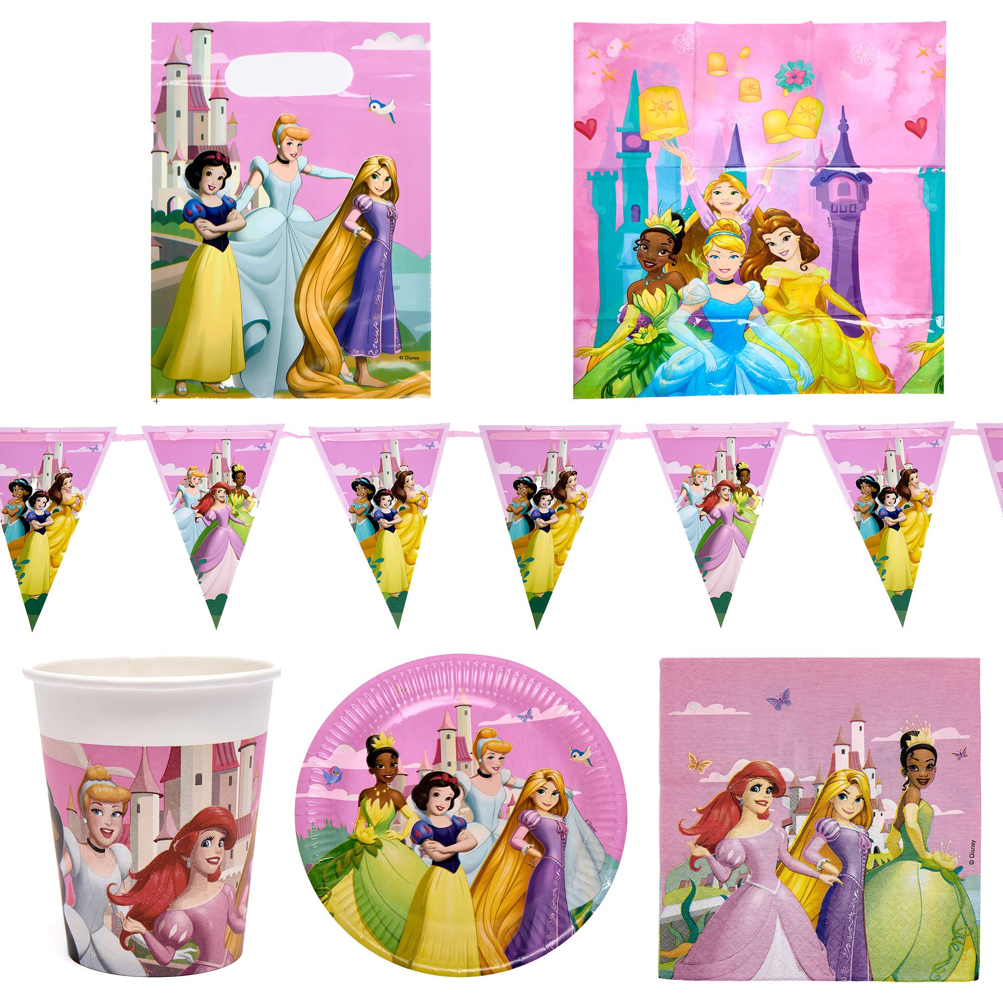 Disney Princesses Party Tableware & Decorations Bundle  - 16 Guests