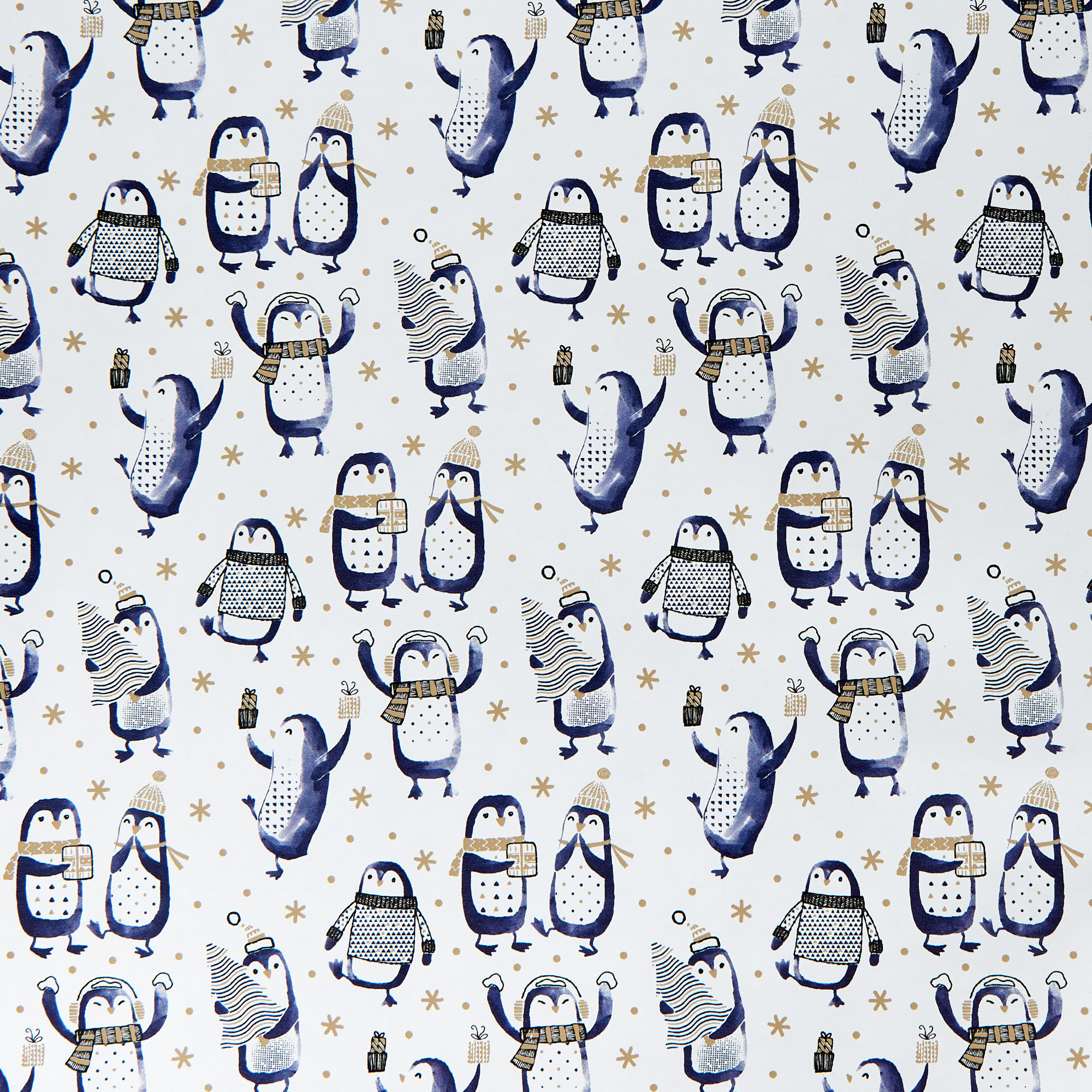Gold & Silver Penguins Wrapping Paper Pack - 3 Rolls
