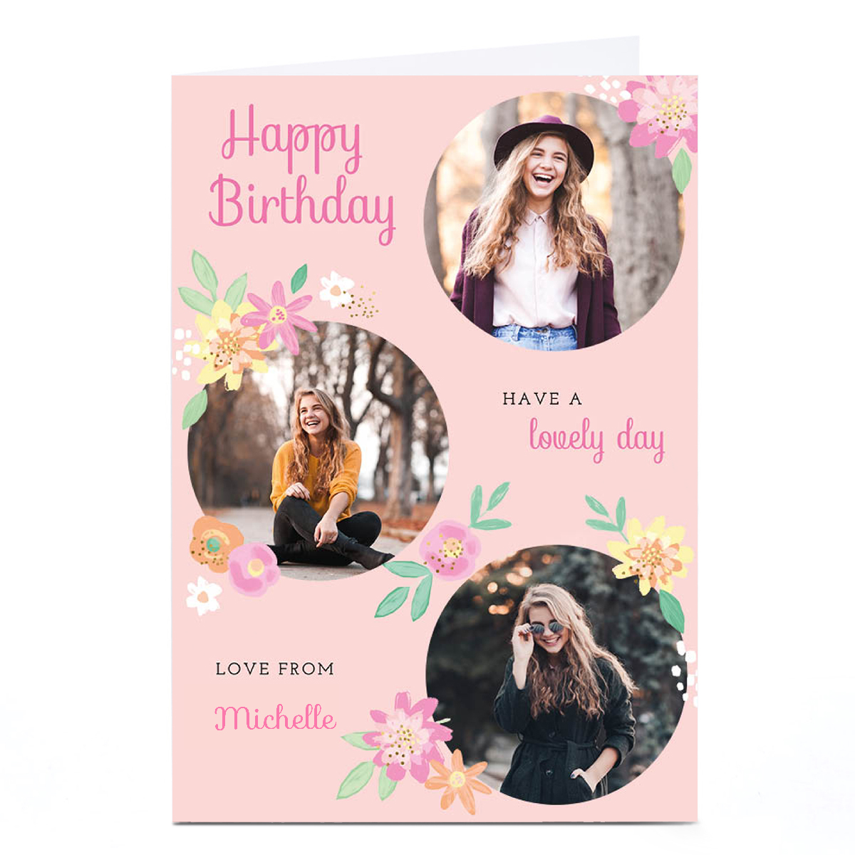 Photo Kerry Spurling Birthday Card - Pink and Yellow Flowers