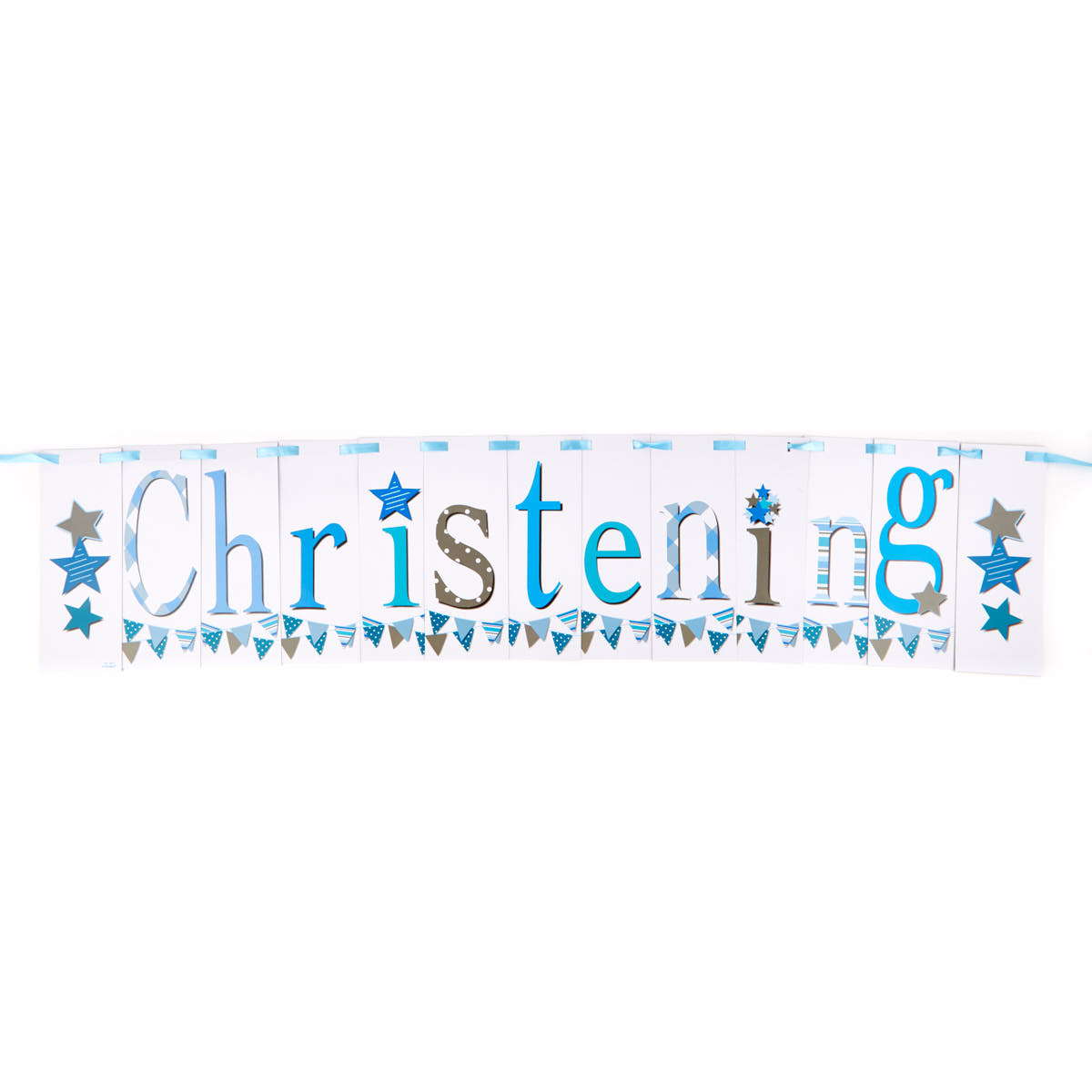 Blue Christening Party Tableware & Decoration Bundle - 16 Guests
