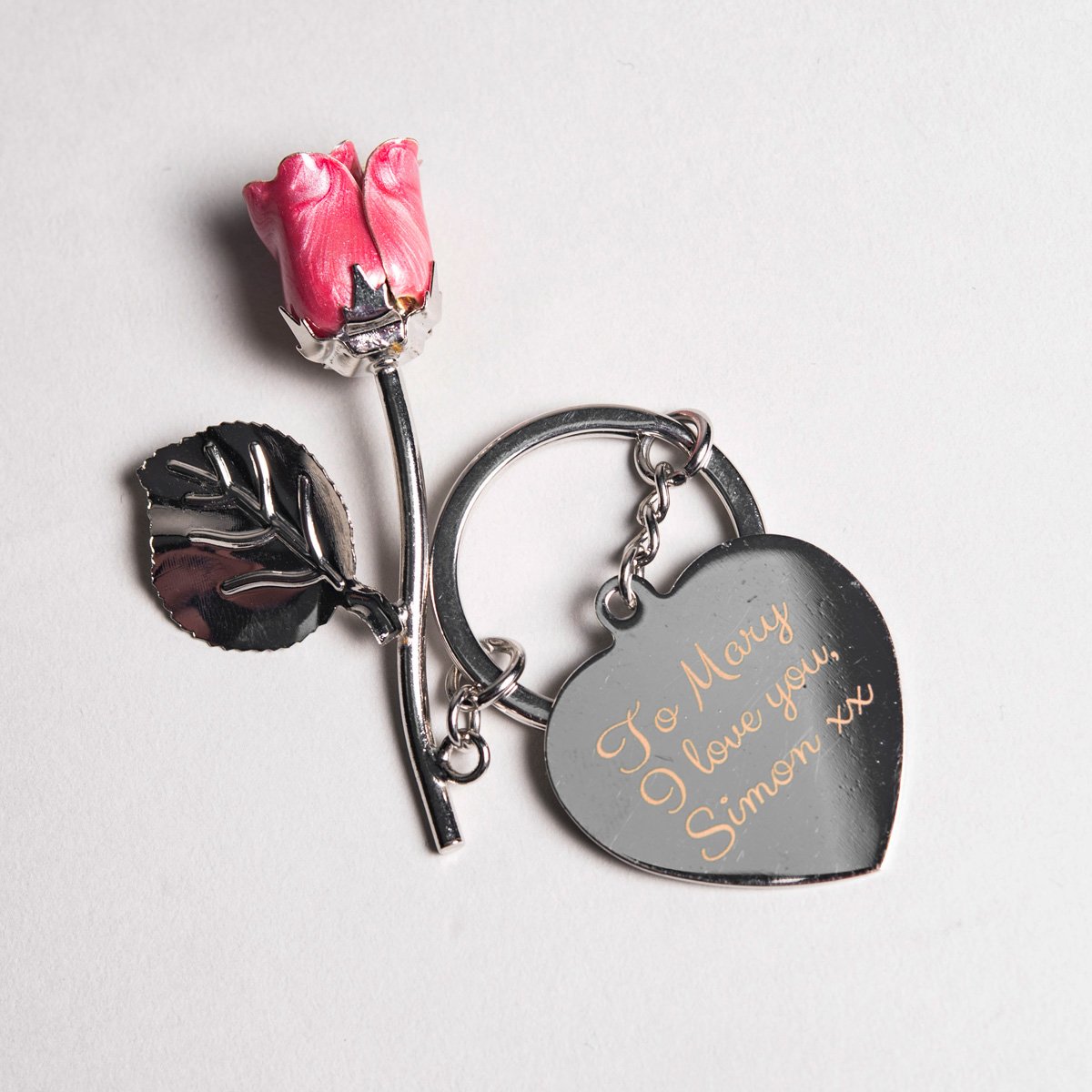 Personalised Engraved Key Ring - Silver Plated Rose