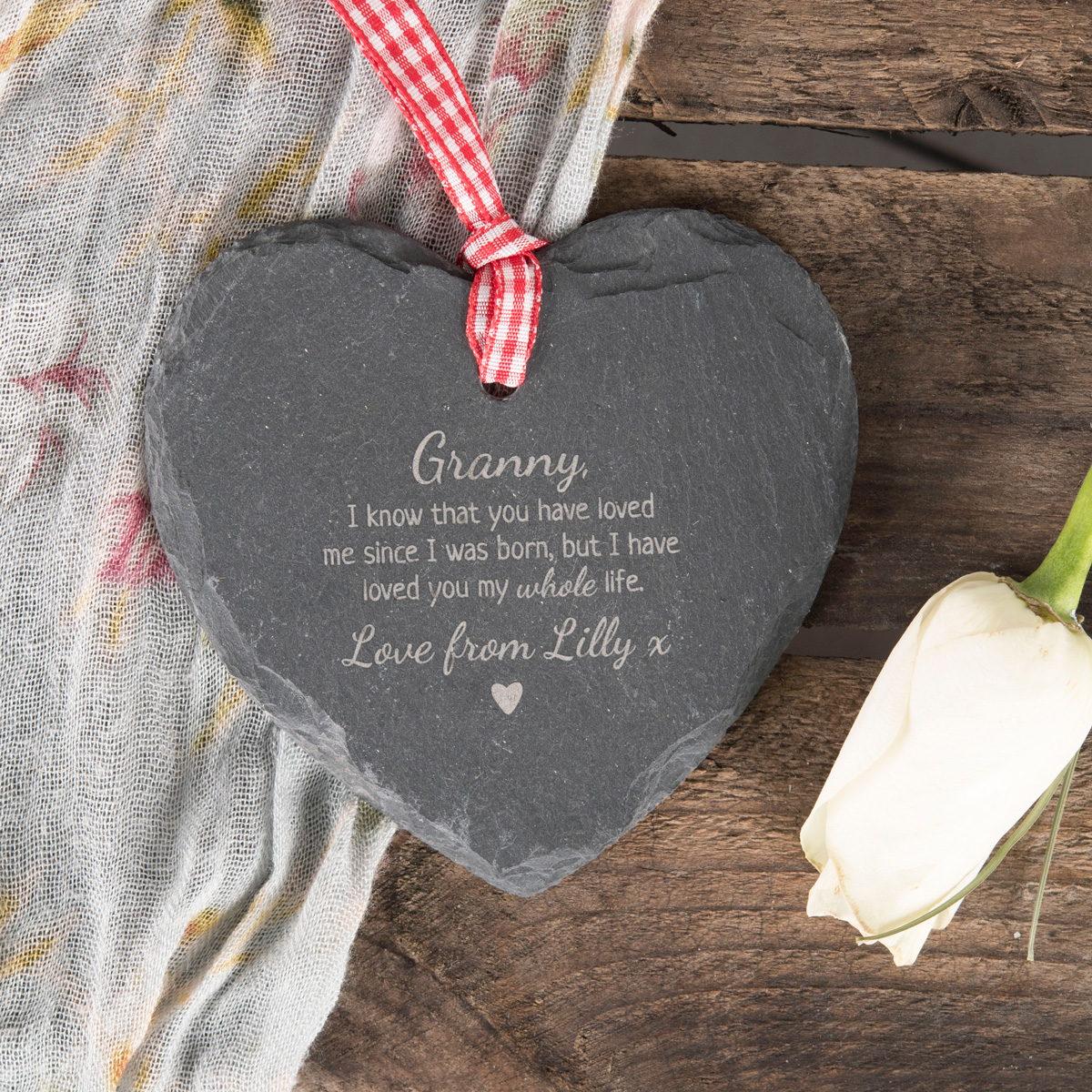 Personalised Engraved Heart-Shaped Slate Hanging Keepsake - Loved You My Whole Life