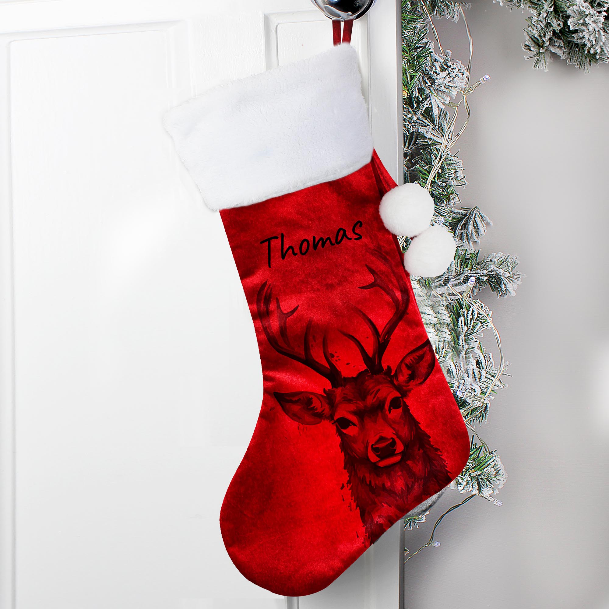 Personalised Stag Red Stocking,  Personalised Stag Red Stocking