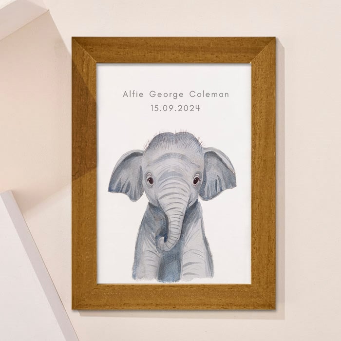 Personalised New Born Elephant Framed Print