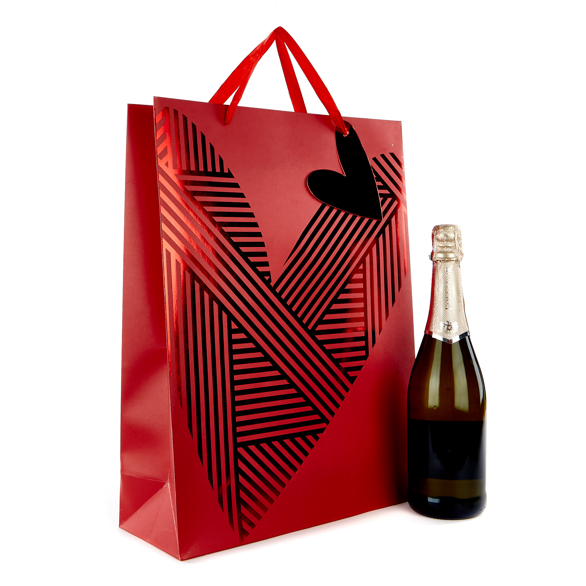 Extra Large Square Valentine's Day Gift Bag - Red Foil Heart