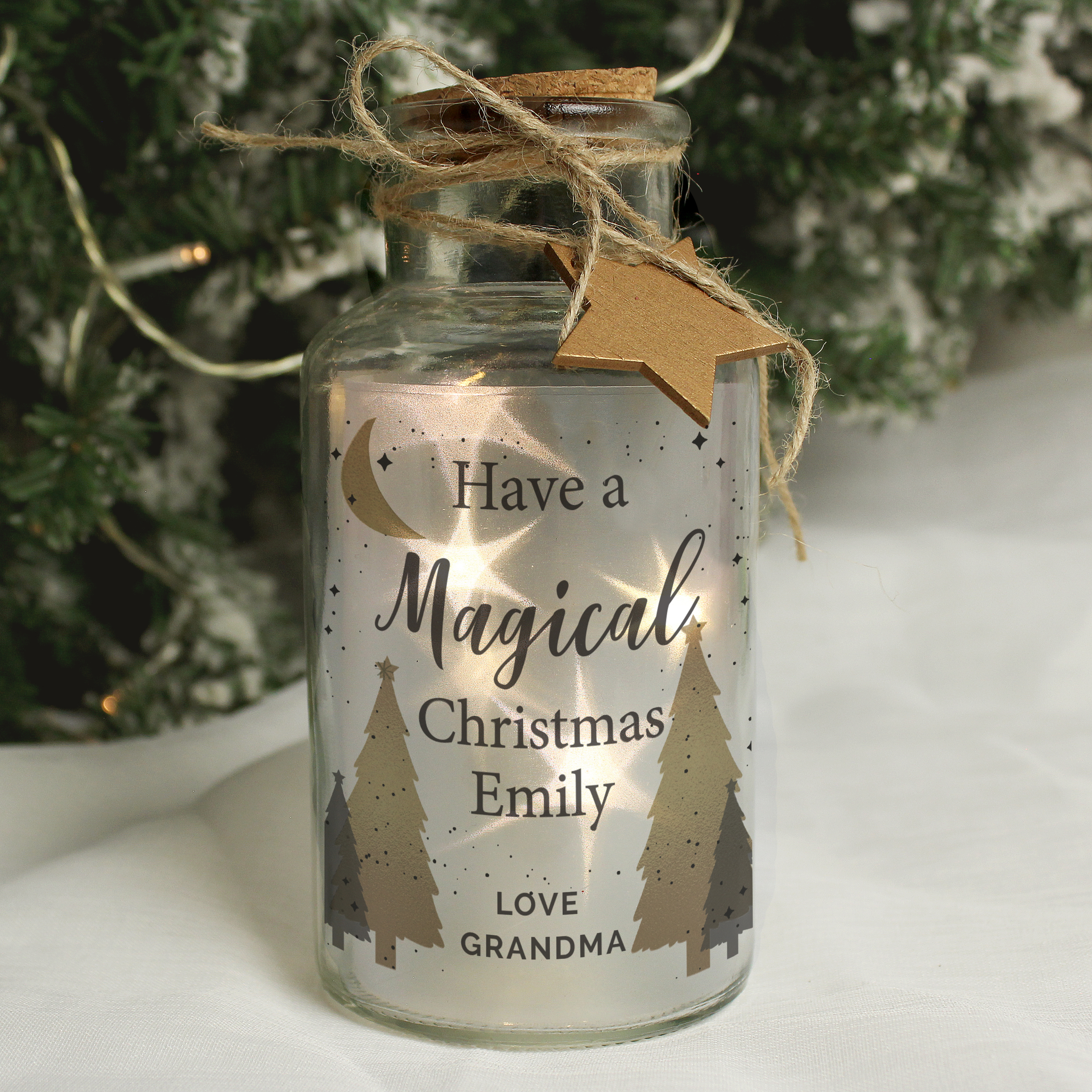 Merry Christmas Decorative LED Light-Up Glass Jar