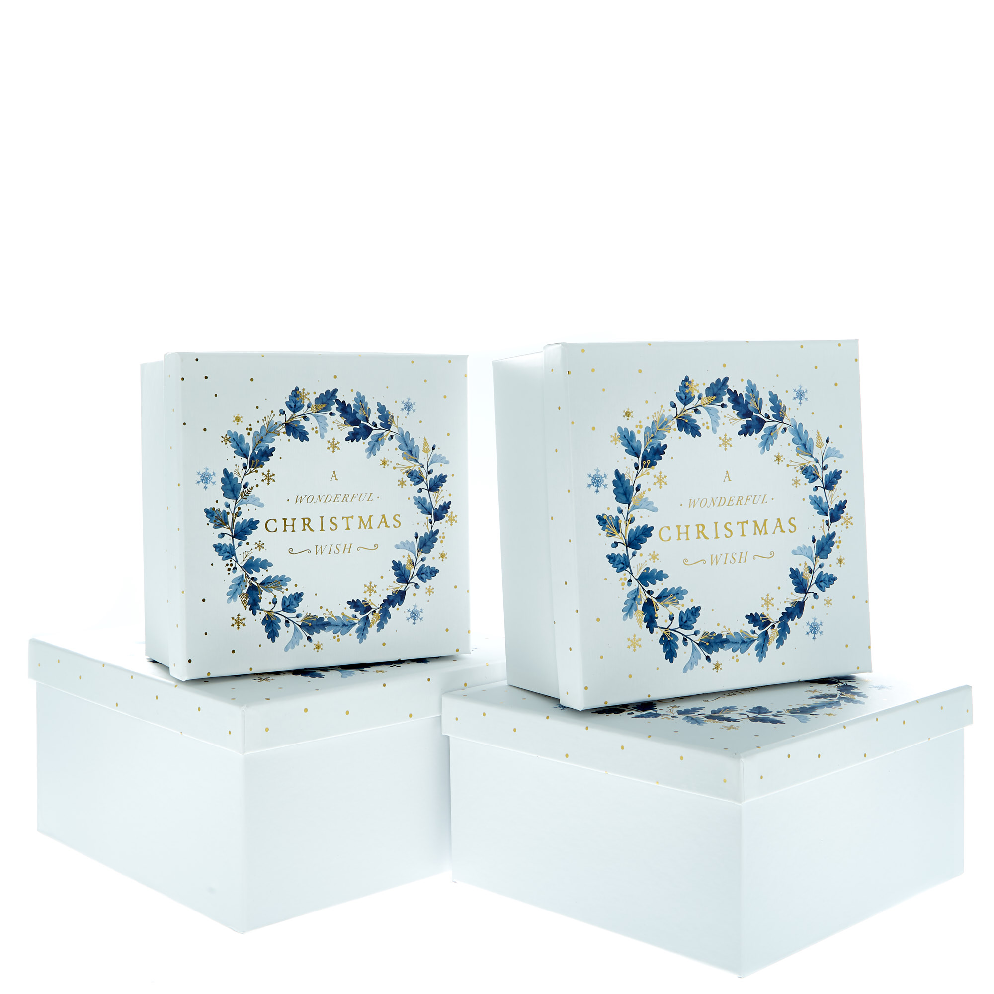 Blue Leaves Christmas Gift Boxes - Set of 4