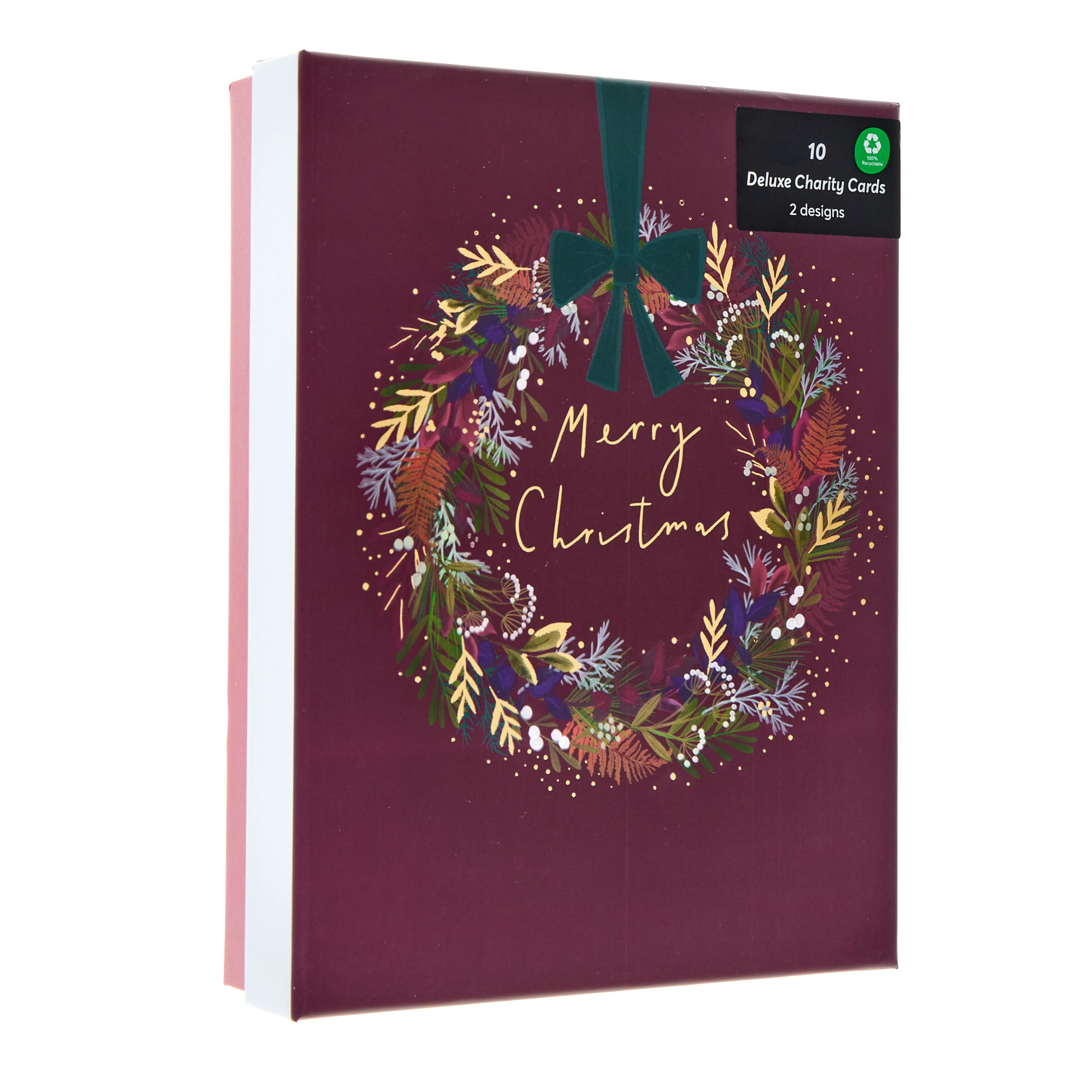 10 Deluxe Boxed Charity Christmas Cards - Wreath & Baubles (2 Designs) 