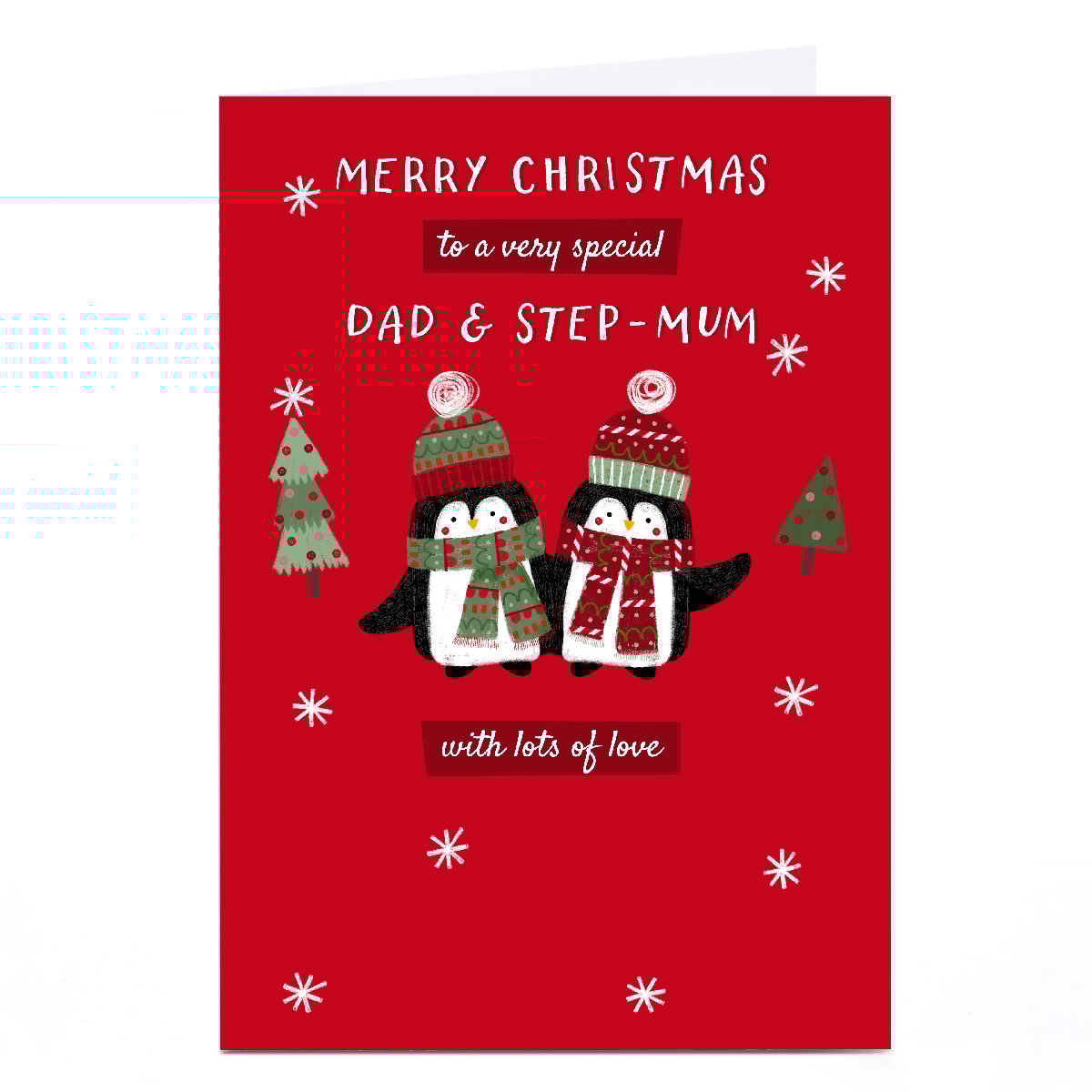 Personalised Kerry Spurling Christmas Card - Dad & Stepmum Cute Penguins