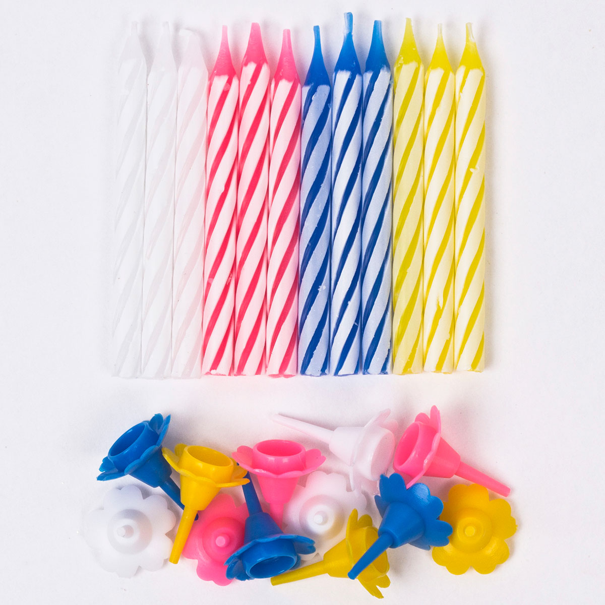 Candy Stripe Birthday Candles & Holders - Pack Of 12