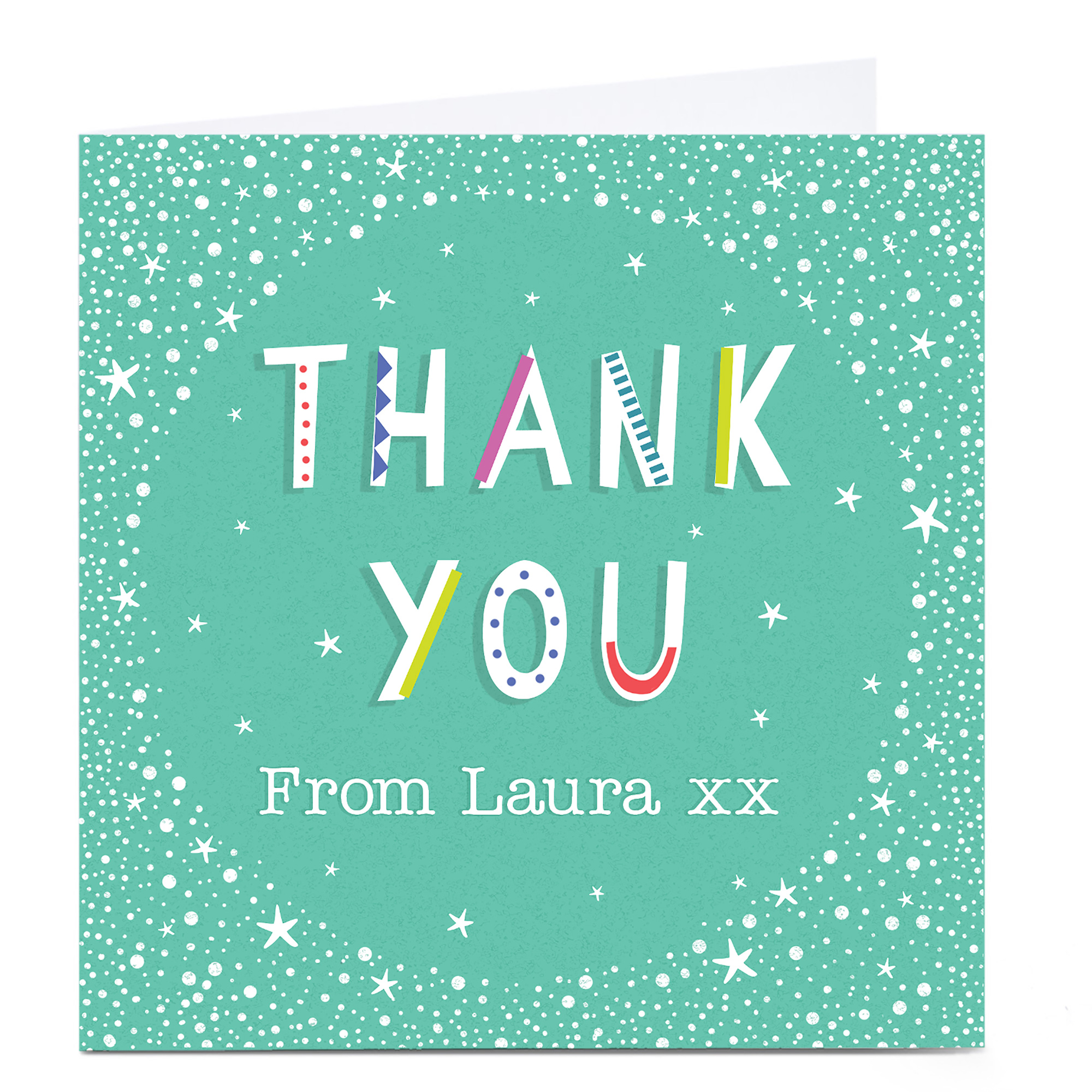 Personalised Thank You Card - Any Name, Turquoise