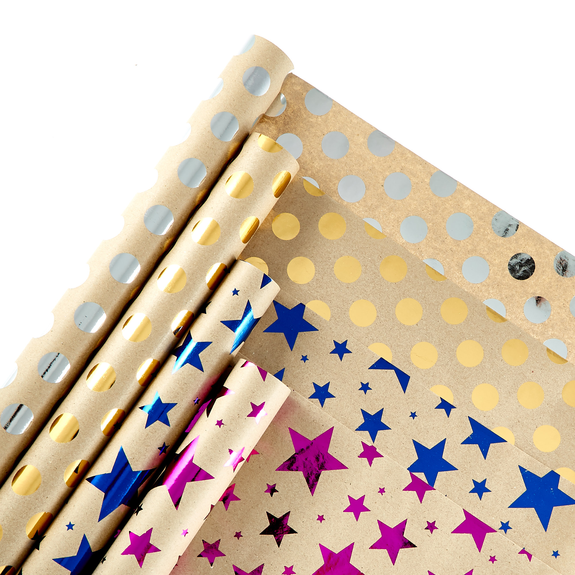 Foil Stars & Spots Assorted Wrapping Paper - 4 Rolls 