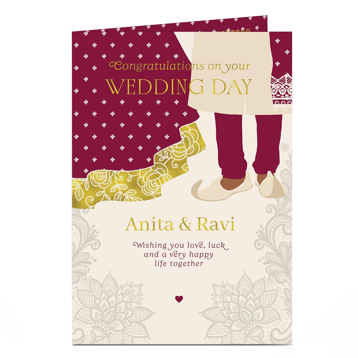 Personalised Wedding Card - Wedding Feet and Saree