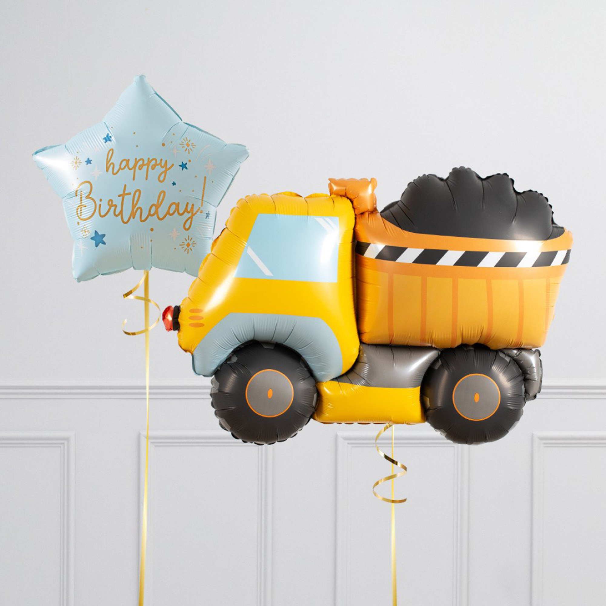 Birthday Dumper Truck Supershape & Foil Balloon Package - Delivered Inflated!