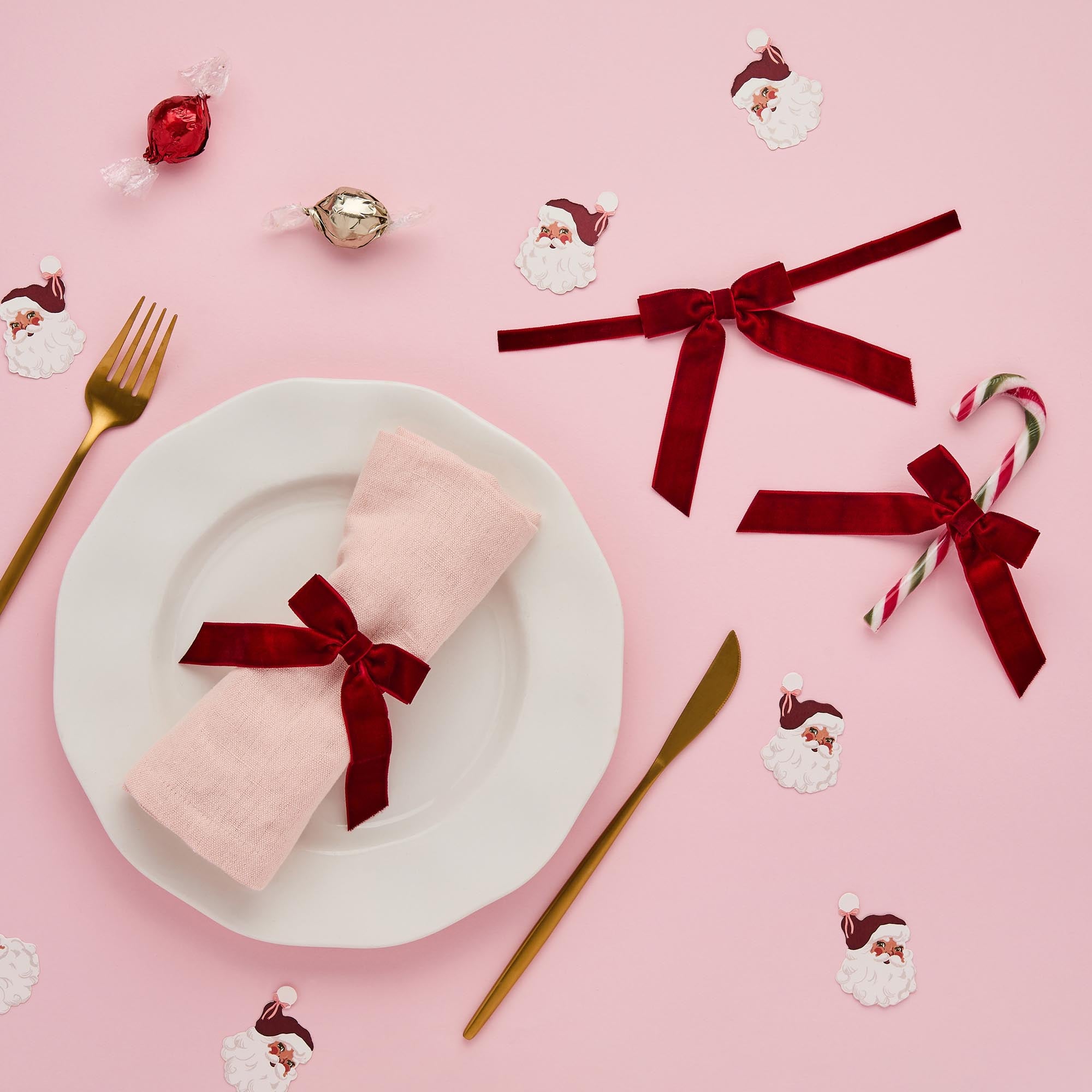 Red Velvet Bow Tie Decorations - Pack of 6