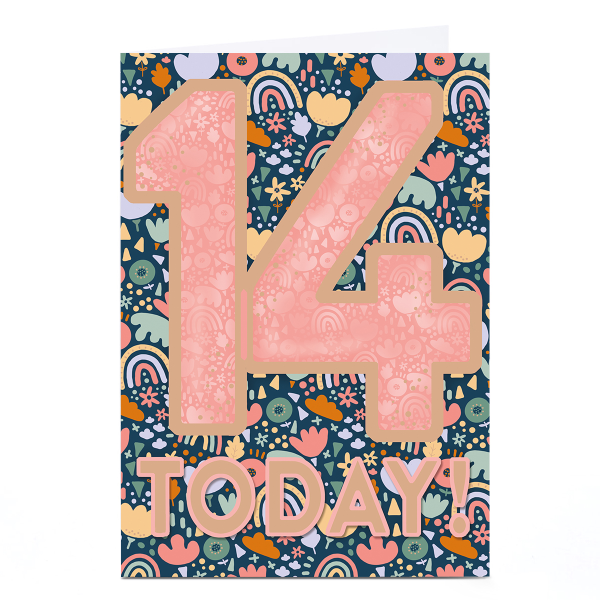 Personalised 14th Birthday Card - Rainbows and Florals 14 Today
