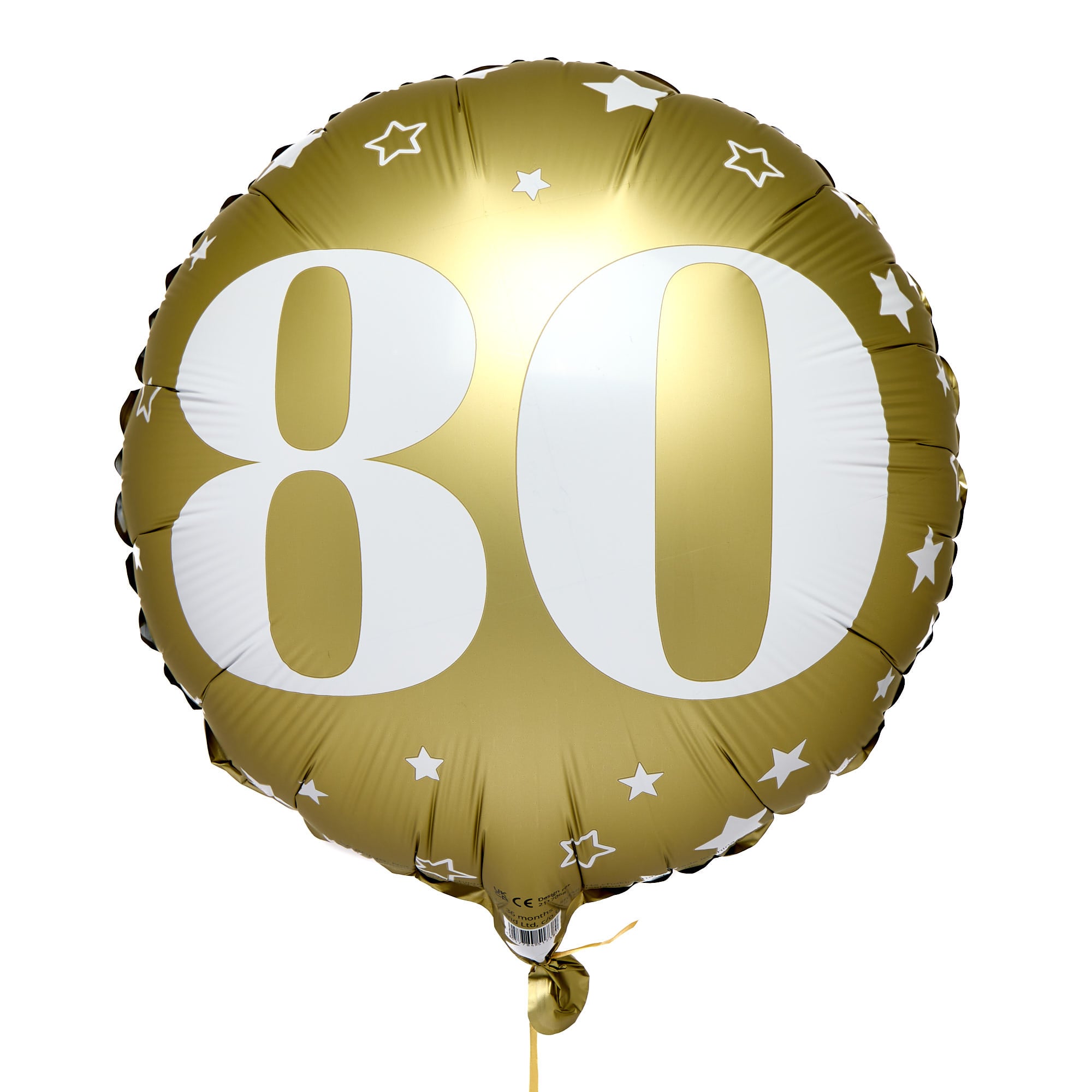 White & Gold Stars 80th 18-Inch Foil Helium Balloon