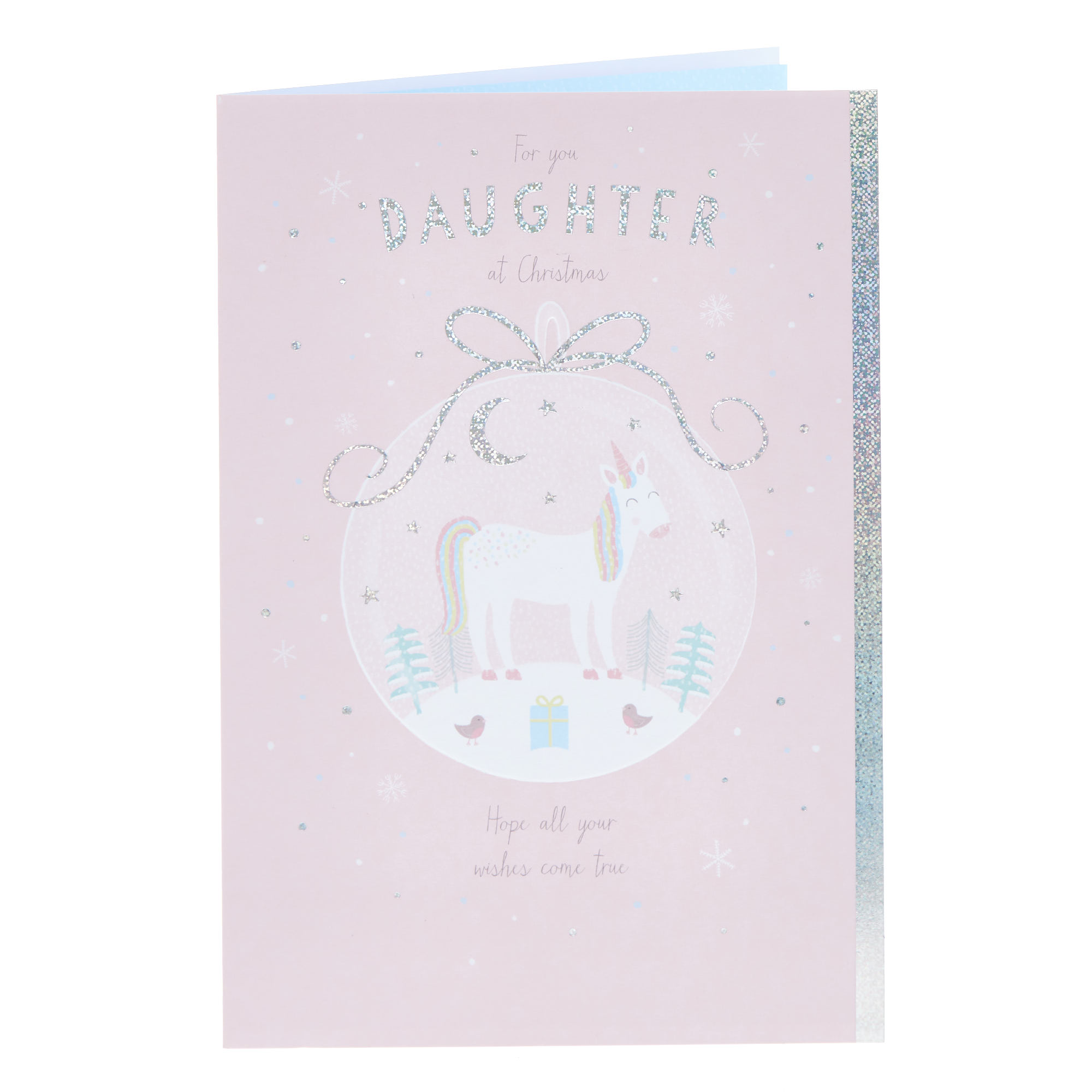 Daughter Pink Unicorn Bauble Christmas Card