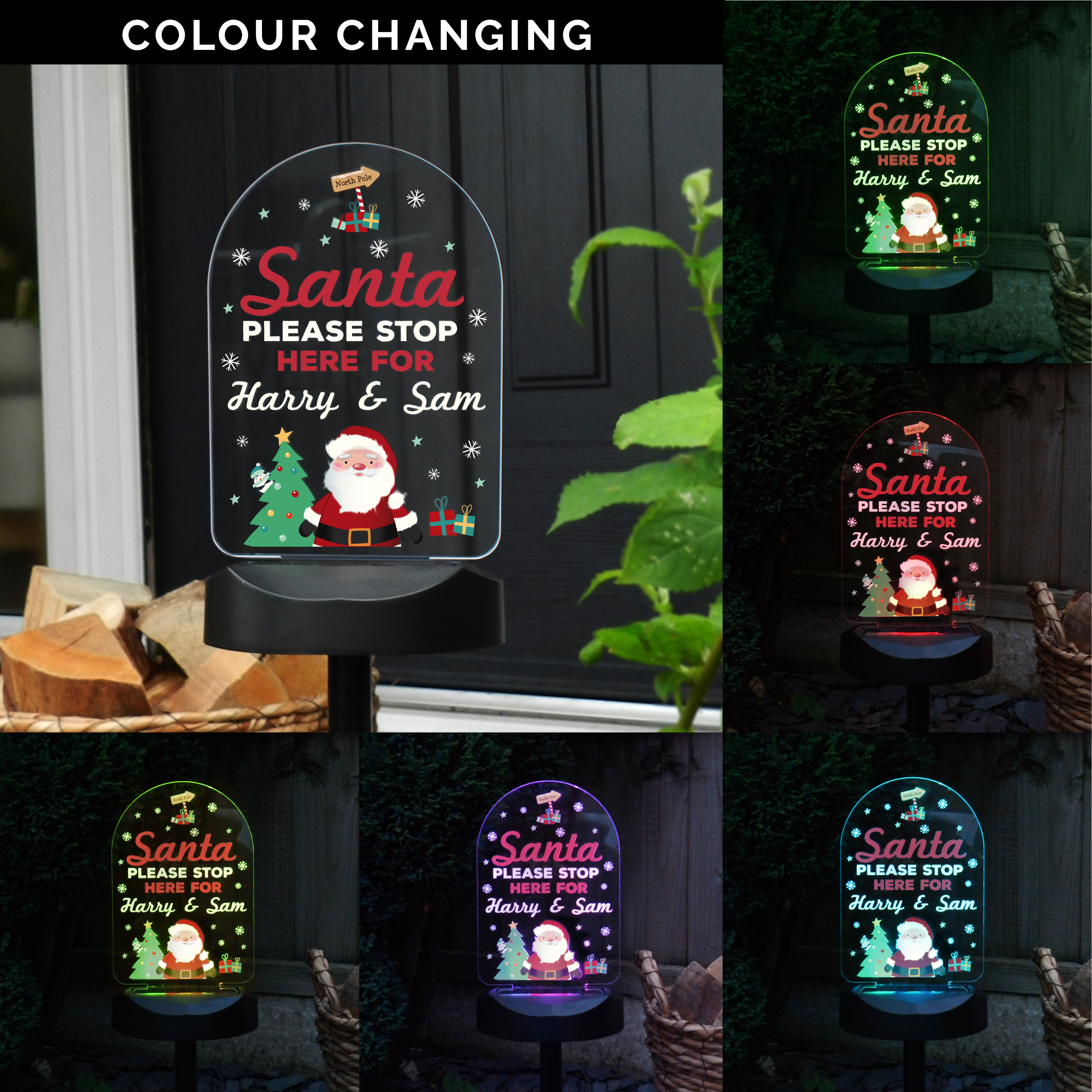 Personalised Santa Stop Here Outdoor Solar Light