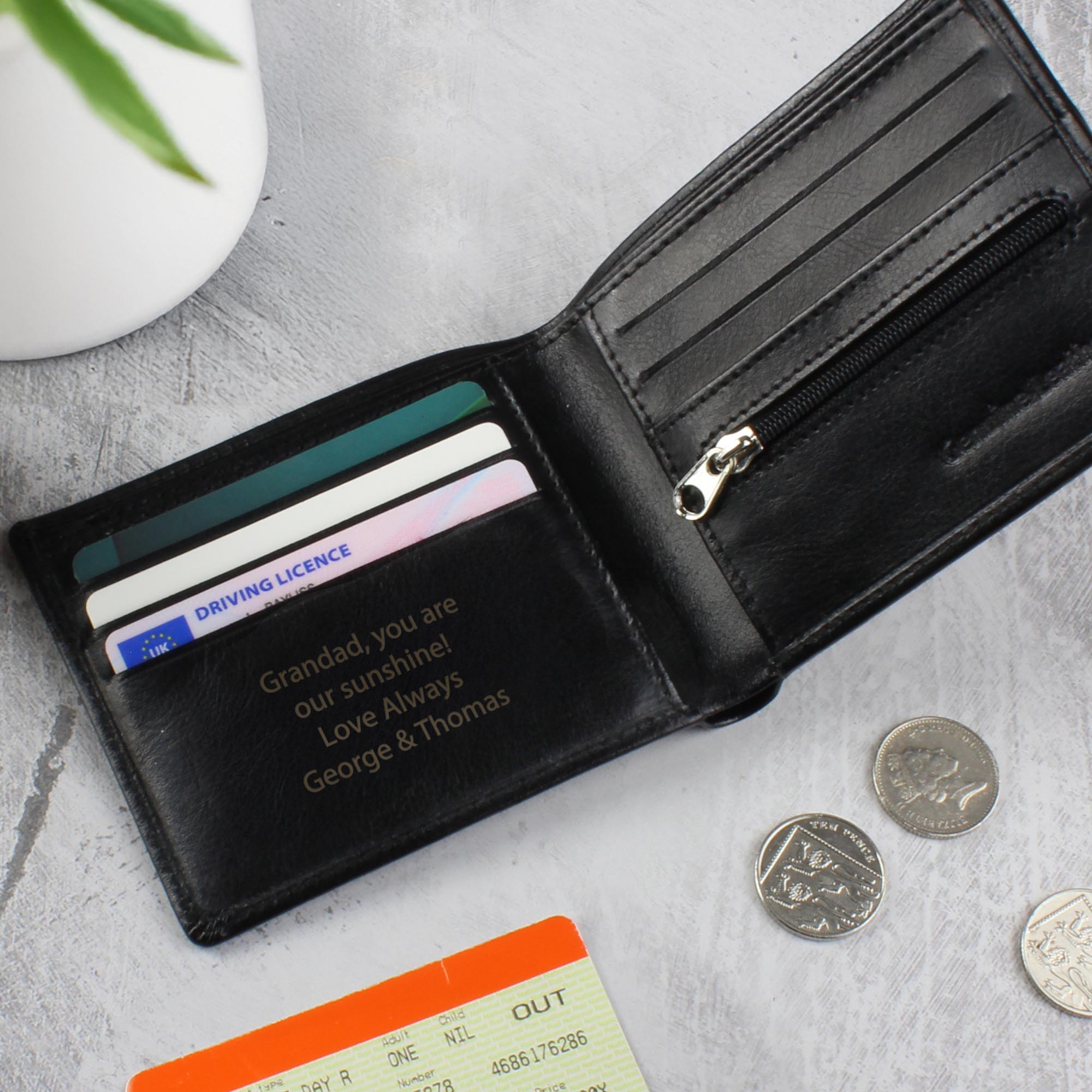Personalised Free Text Black Leather Wallet